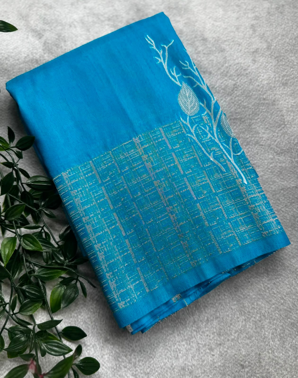 Sky blue crepe saree
