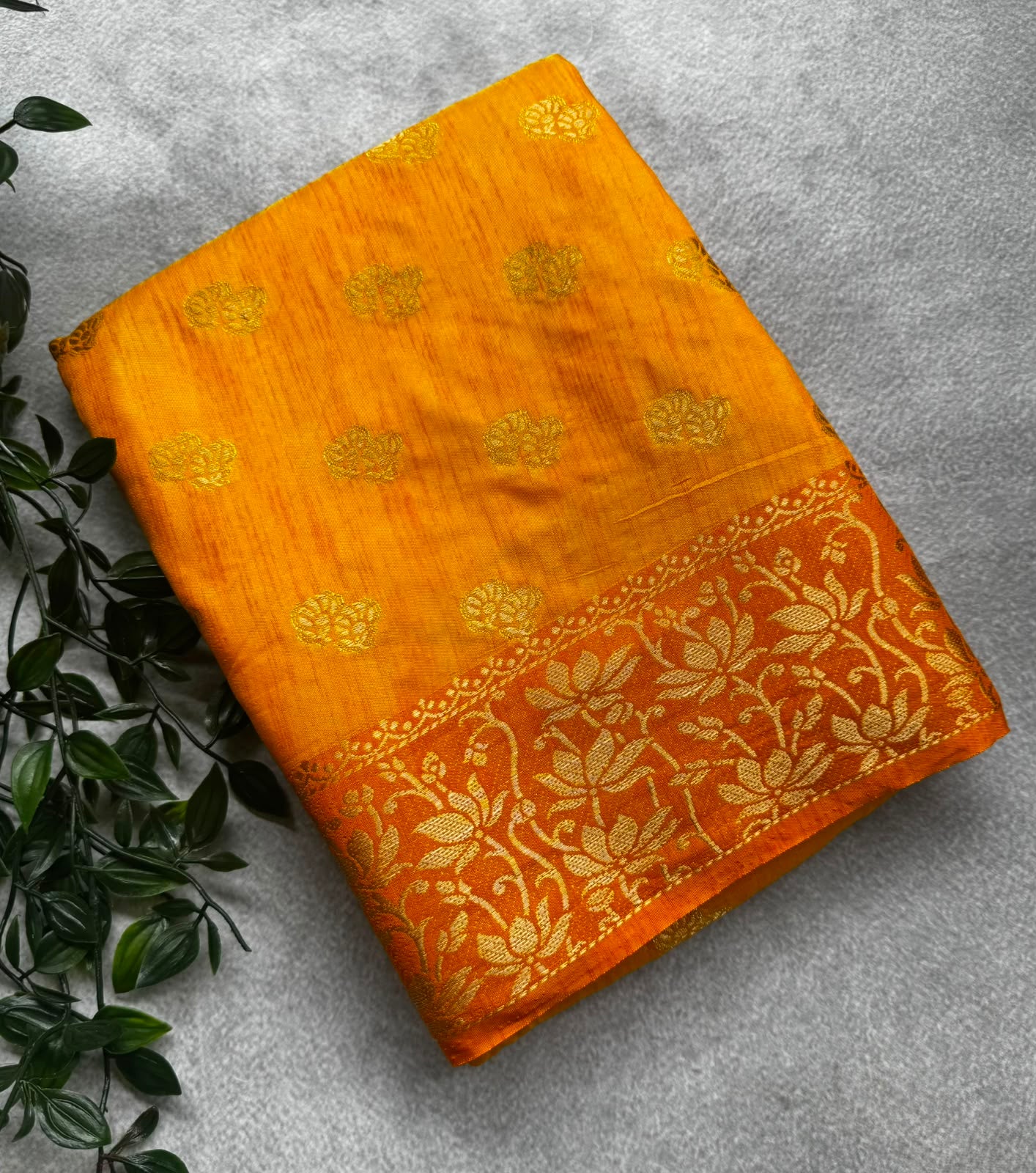 Yellow small butta crepe saree