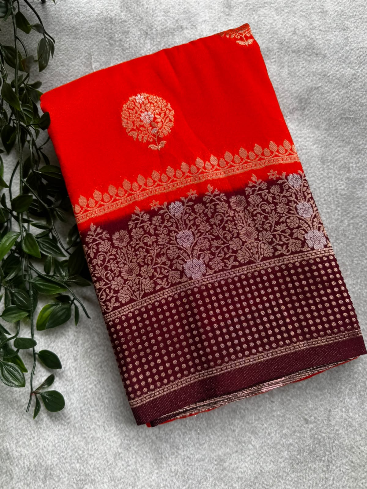 Orange n brown crepe saree