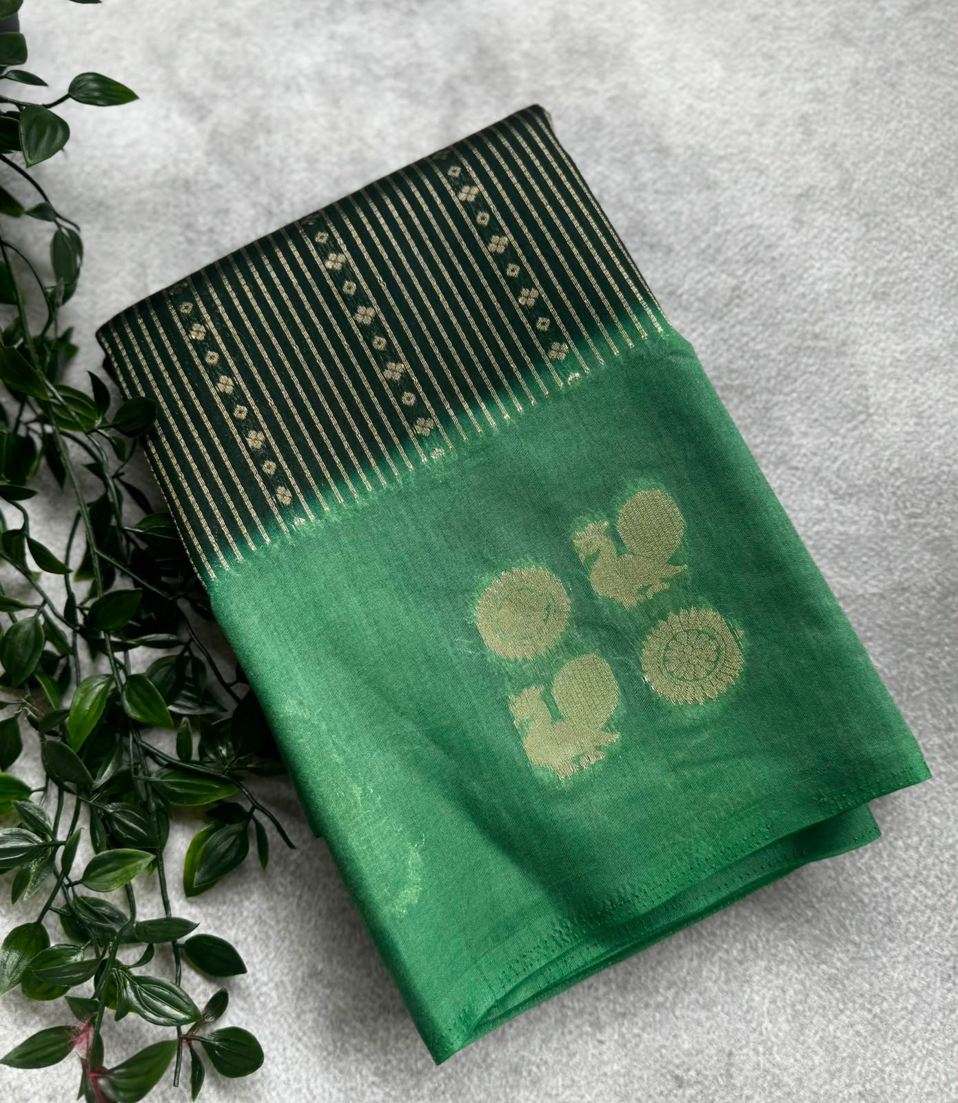 Bottle green stripes crepe saree