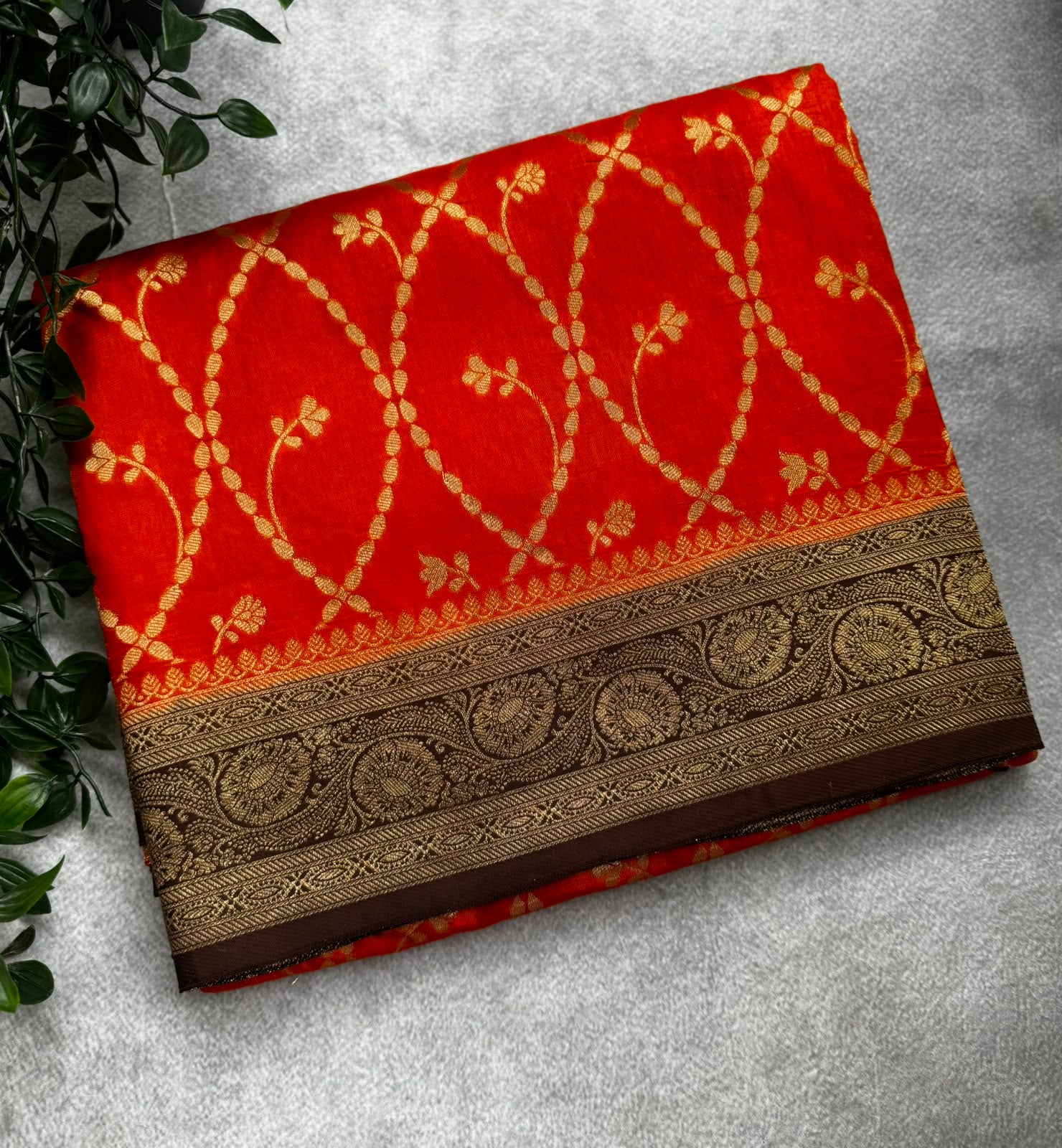 Orange n brown crepe saree