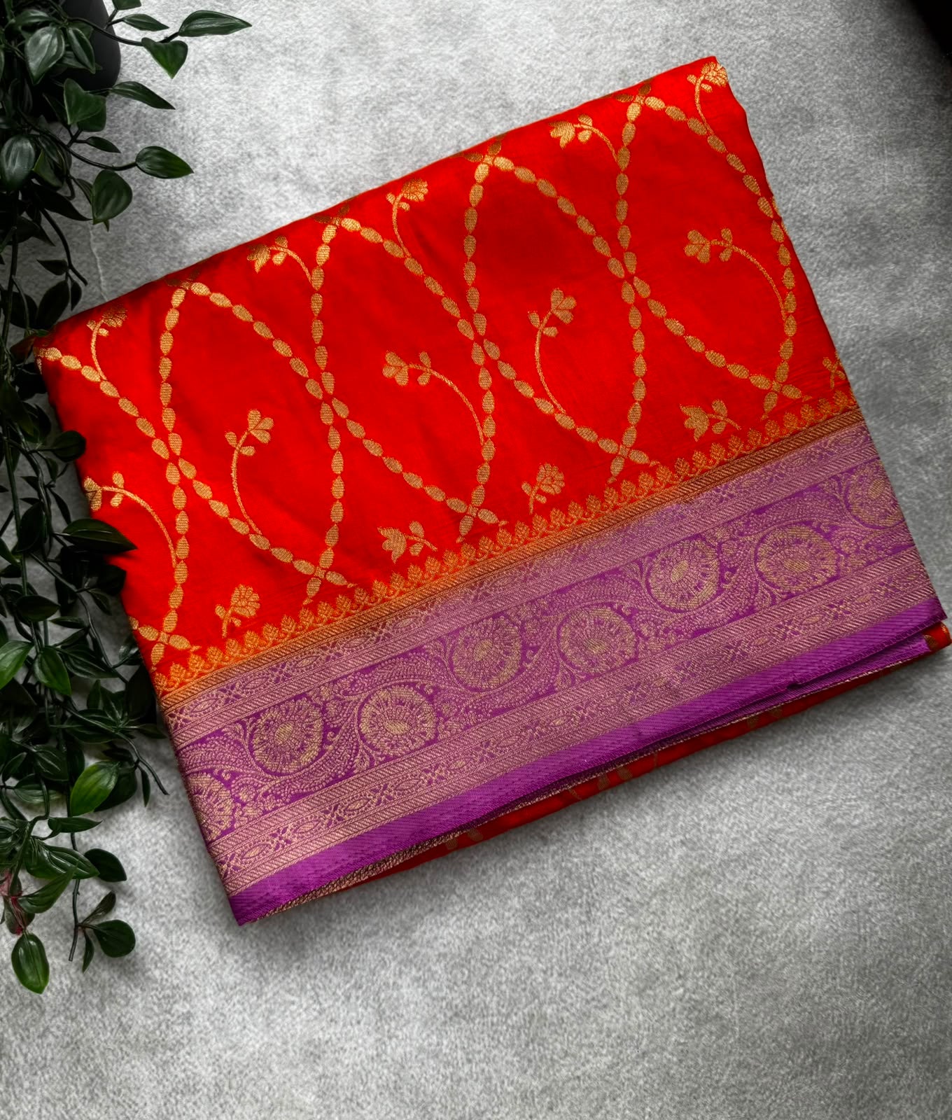 Orange n pink crepe saree