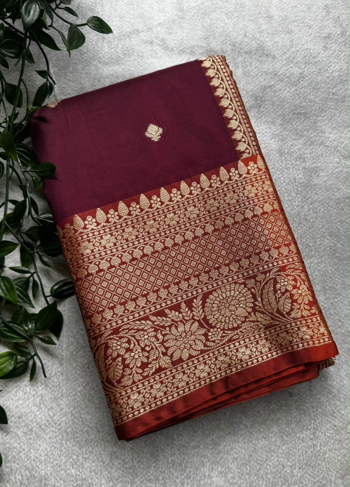 Marron semi kanchi saree