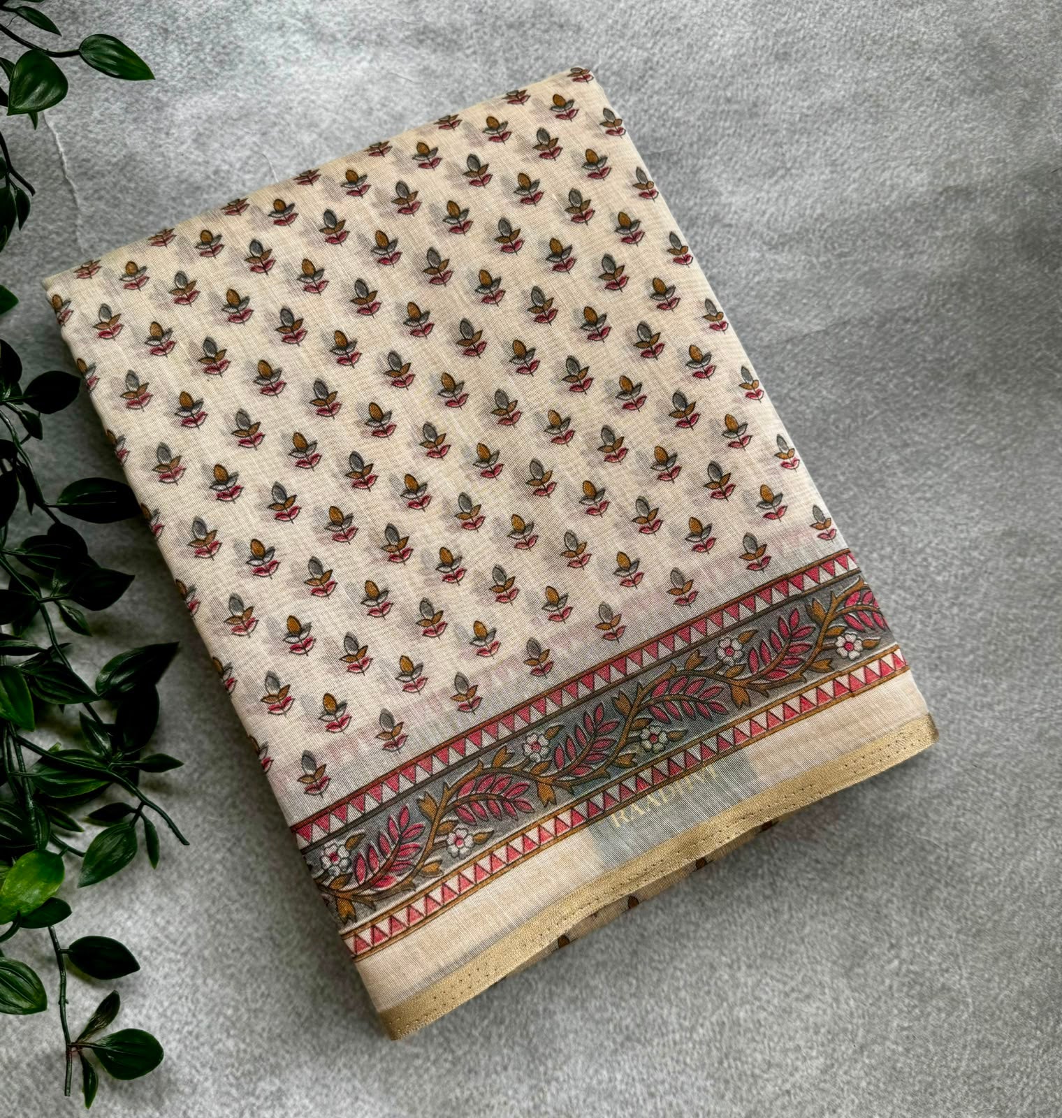 Cream cotton printed saree