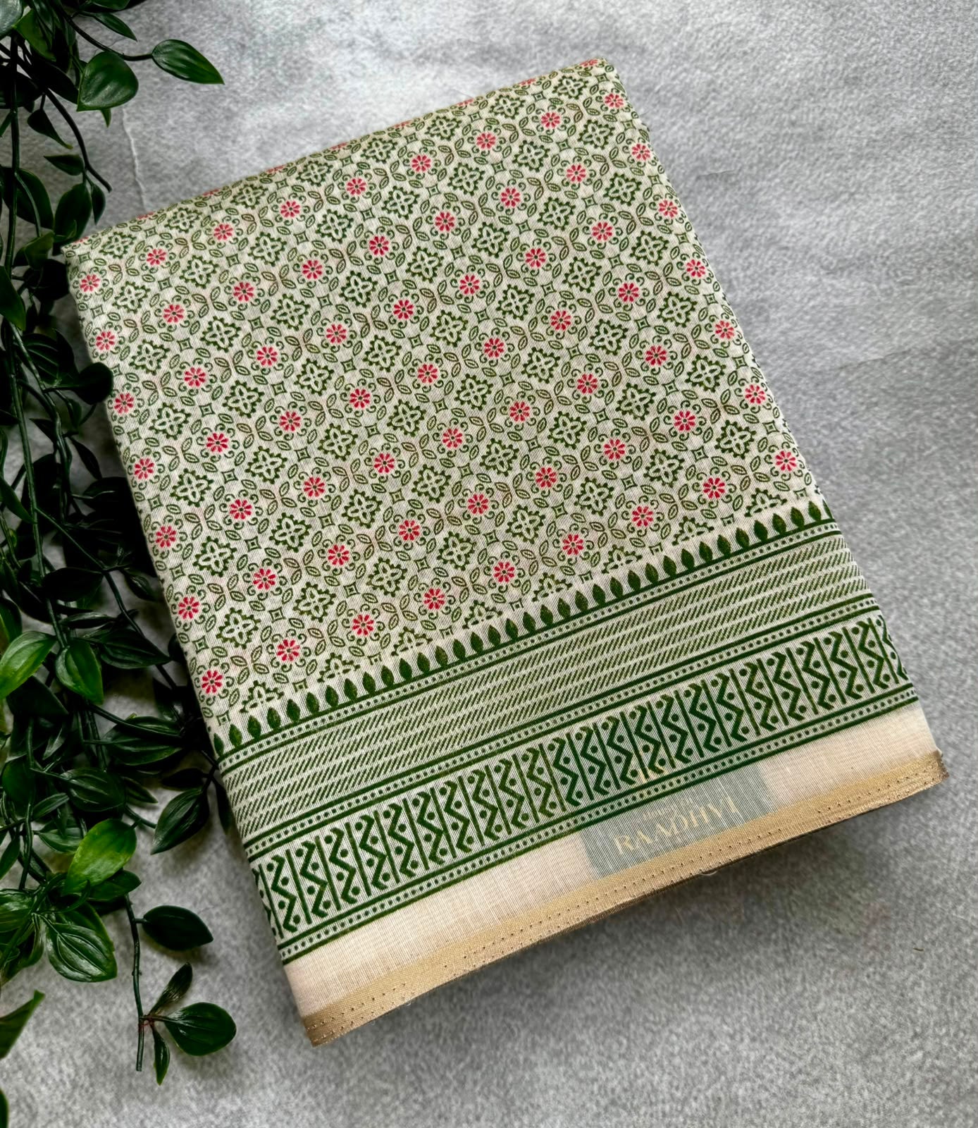Cream cotton printed saree