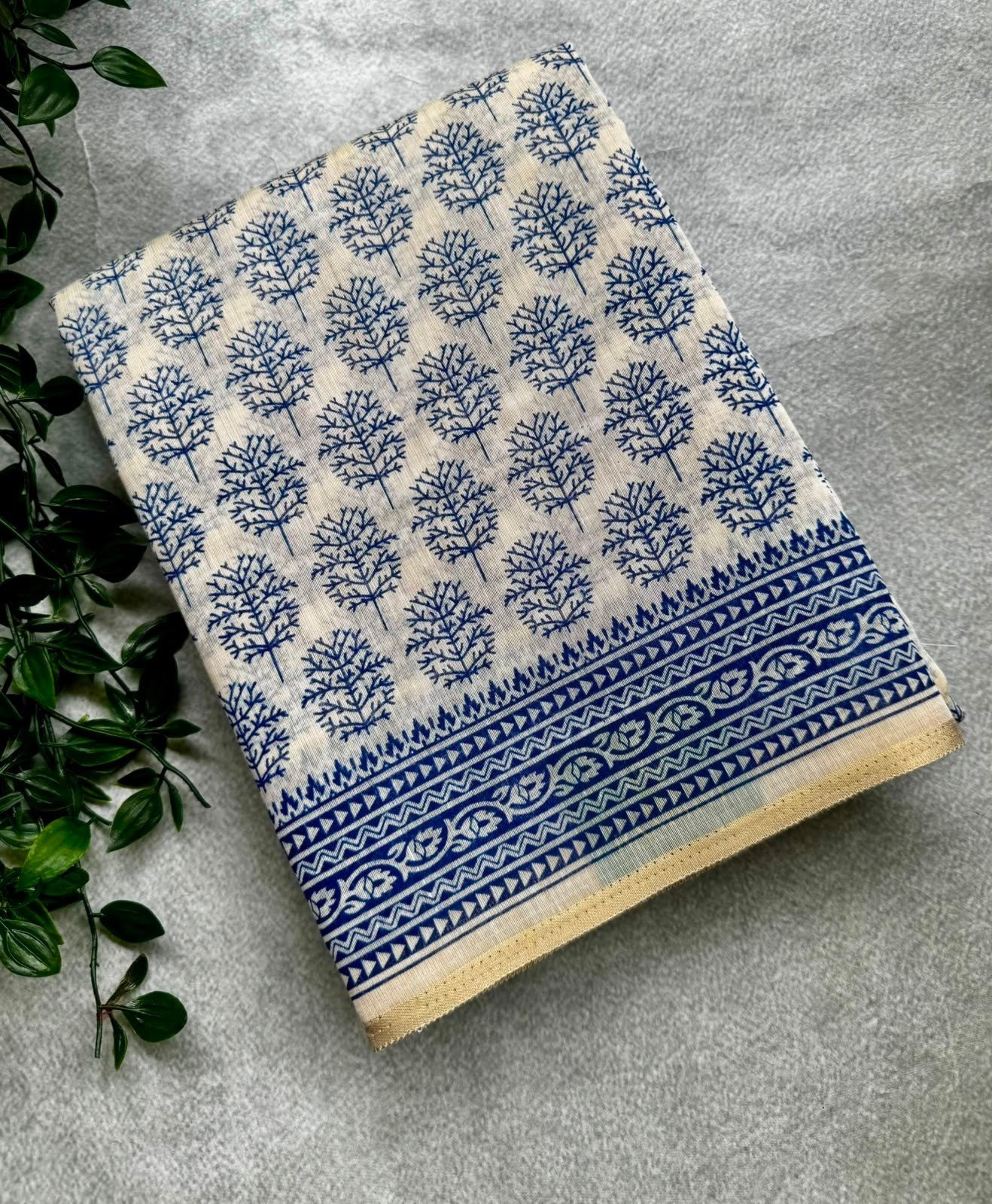 Cream cotton printed saree