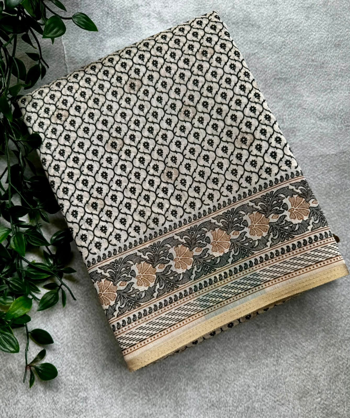 Cream cotton printed saree