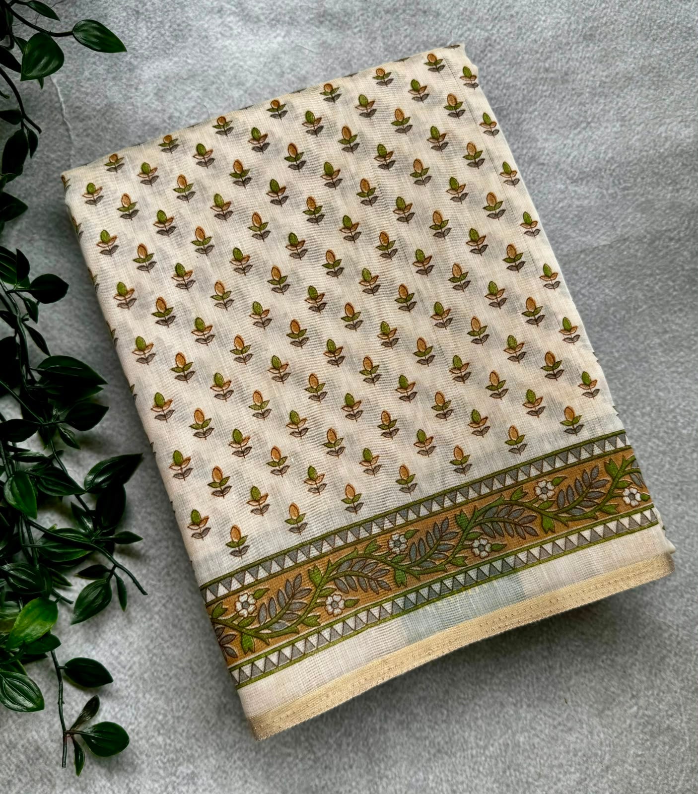 Cream cotton printed saree