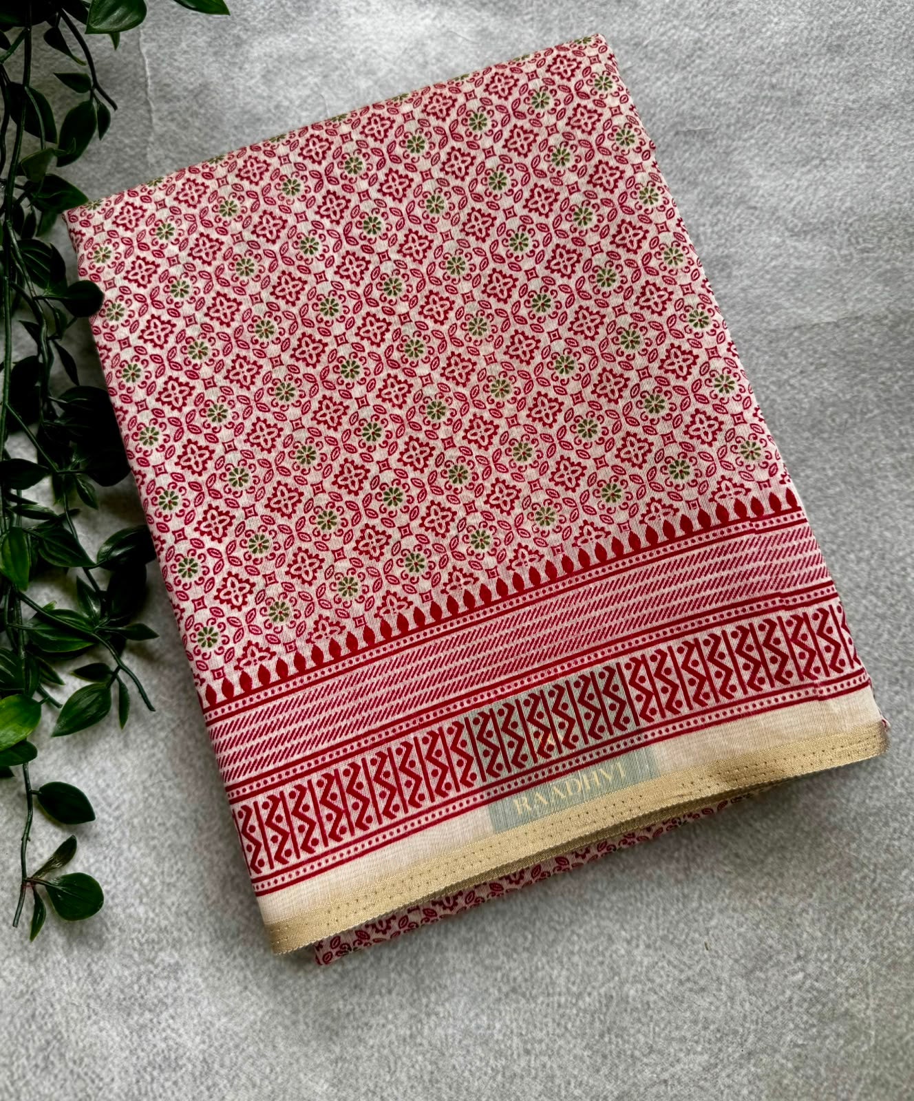 Cream cotton printed saree