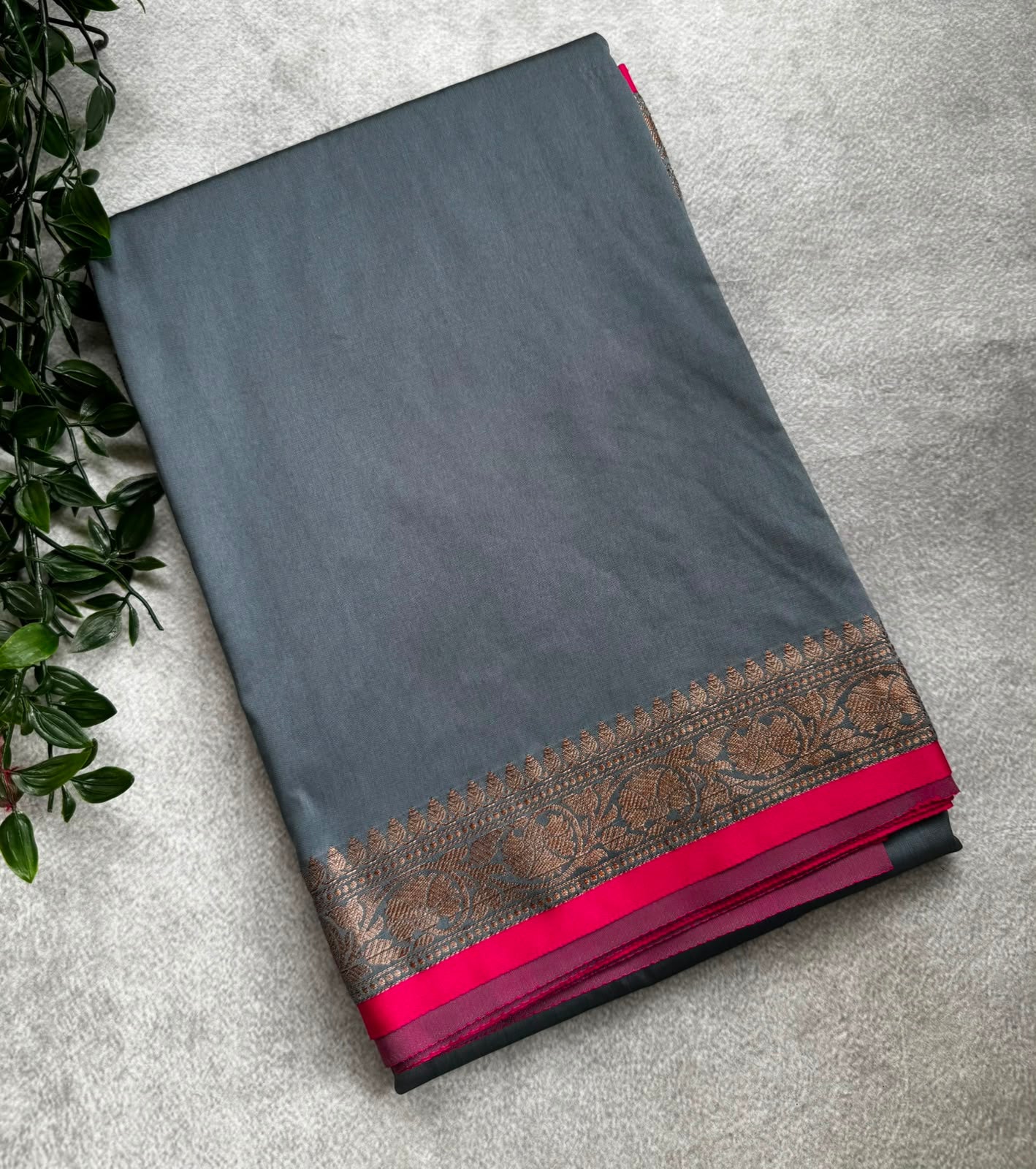 Grey semi banarasi saree