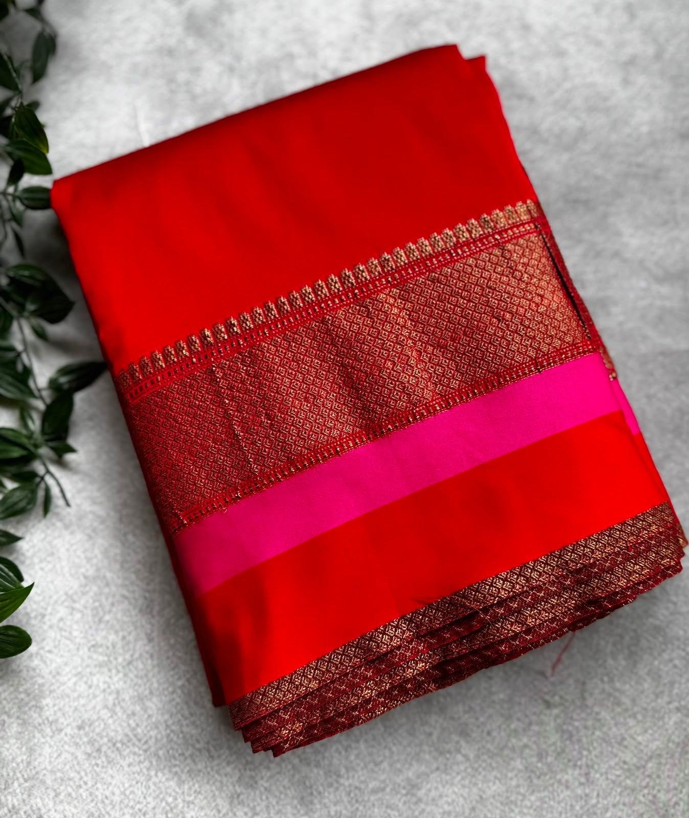 Red semi banarasi saree