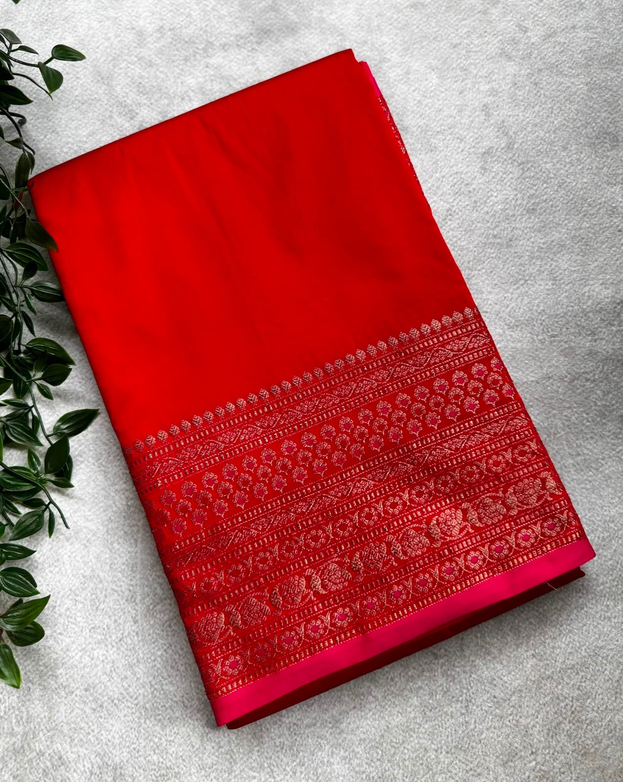 Red semi banarasi saree