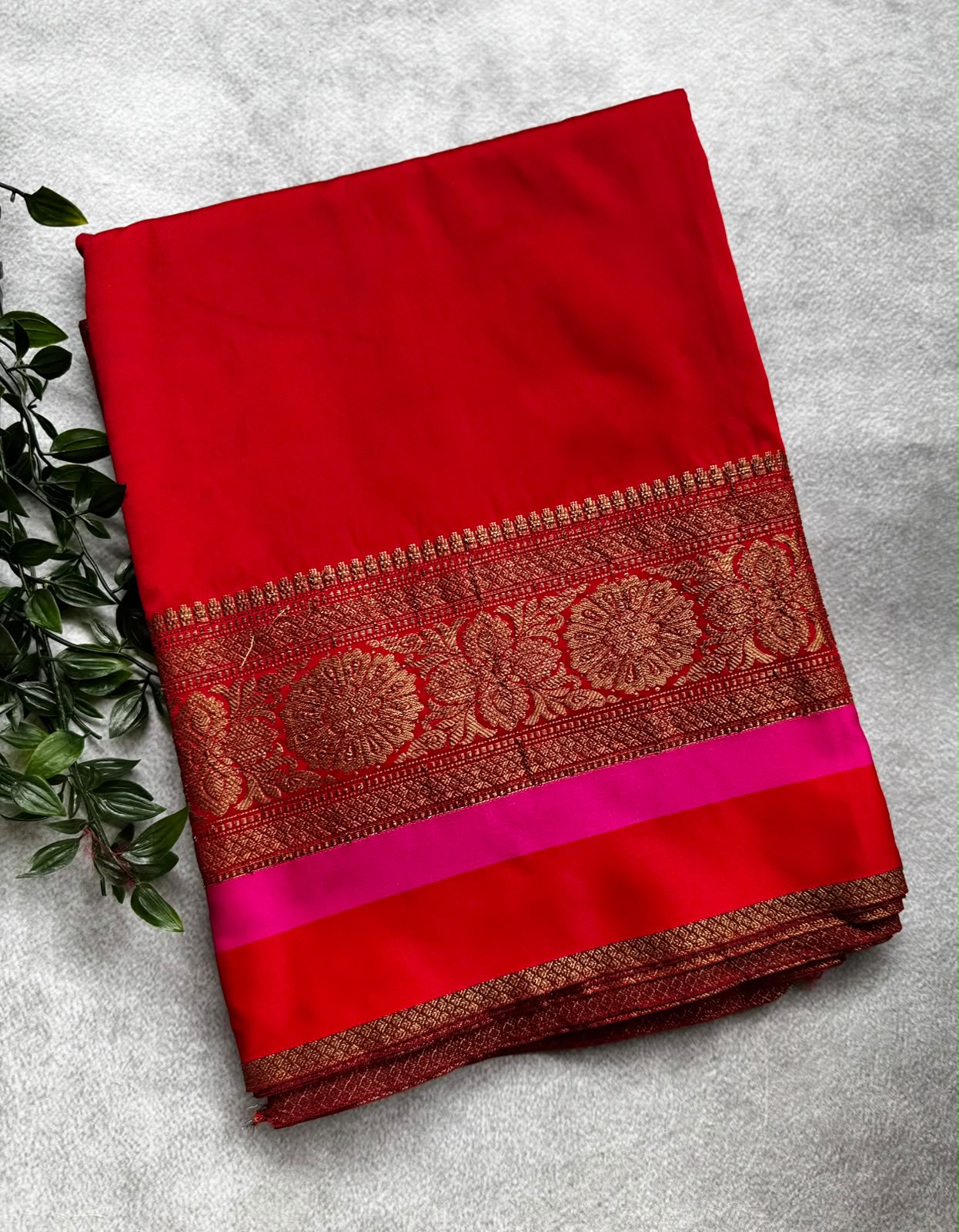 Red semi banarasi saree