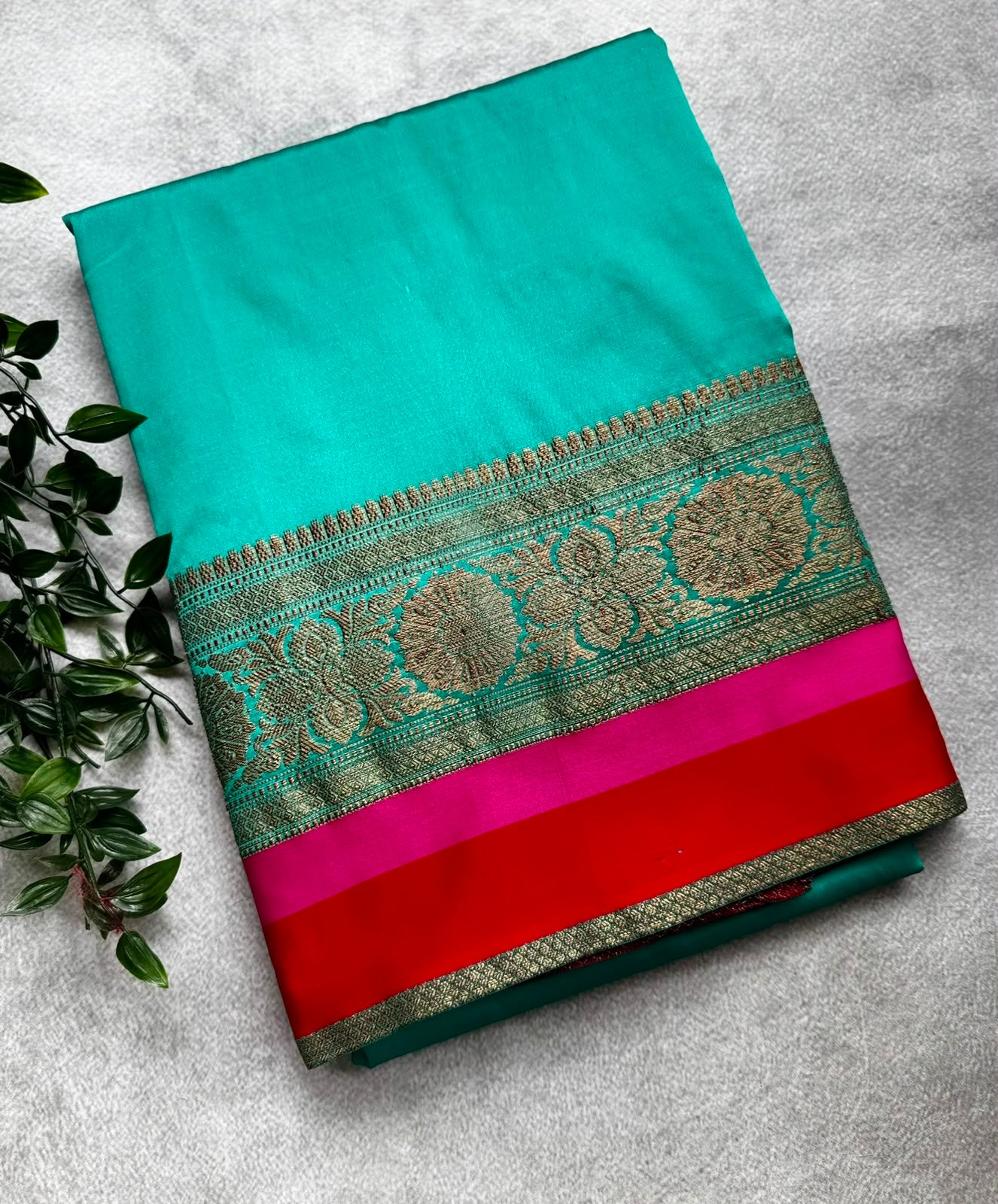 Sea green semi banarasi saree