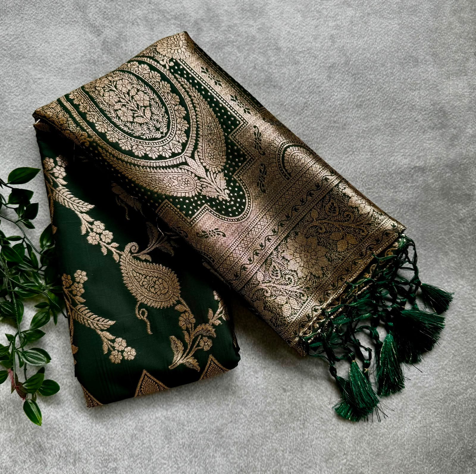 Dark green semi soft silk saree