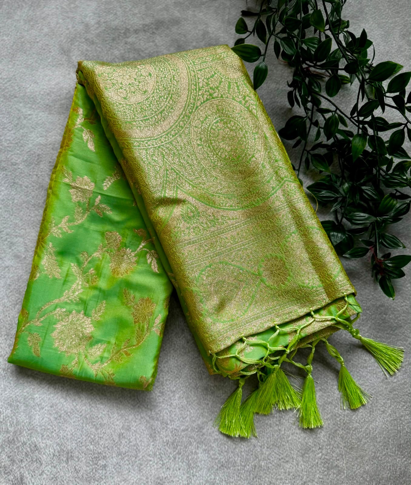 Parrot green semi soft silk saree