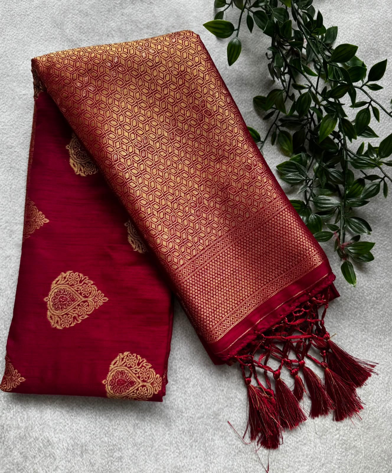 Maroon n gold semi soft silk saree