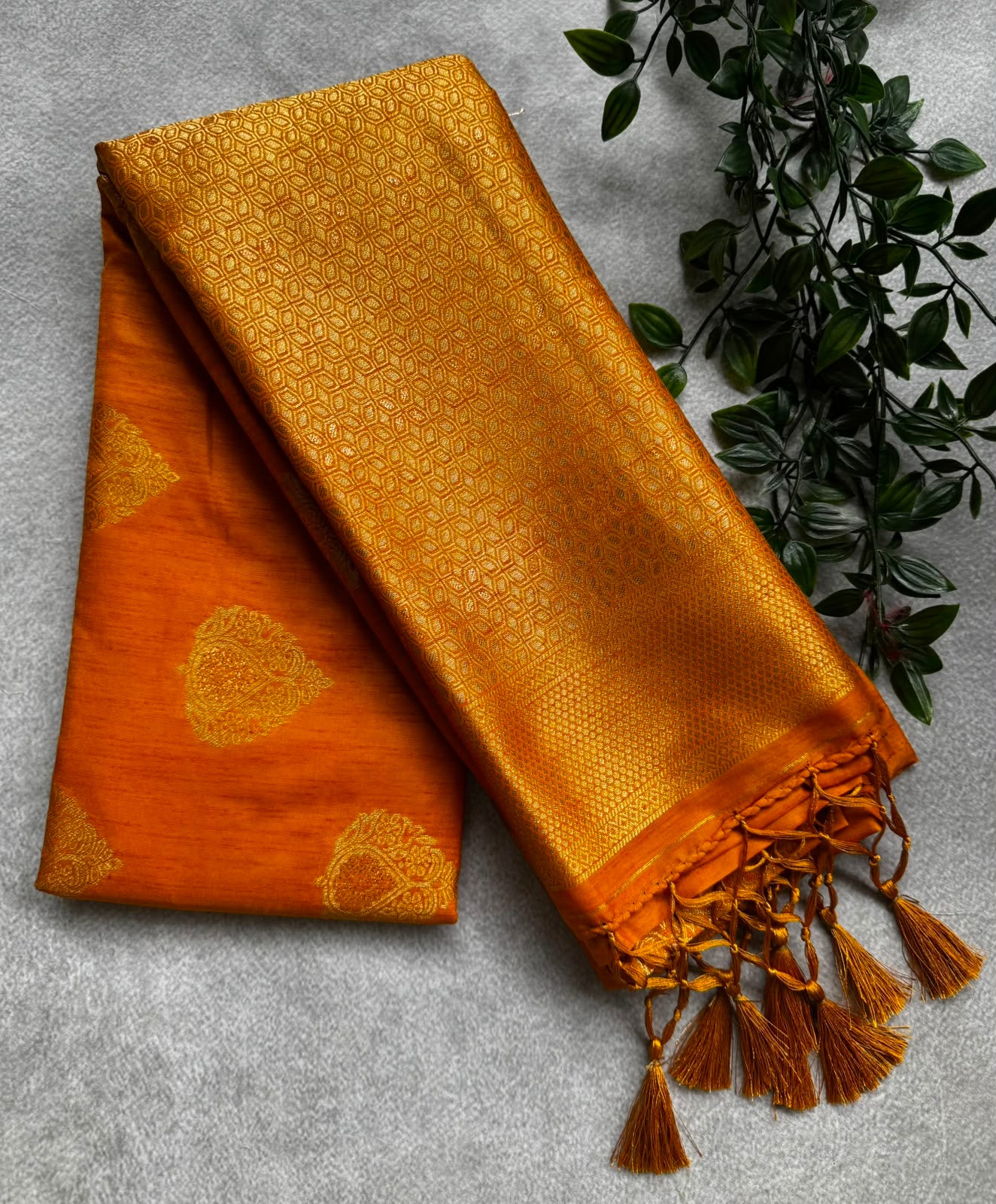 Yellow n gold semi soft silk saree