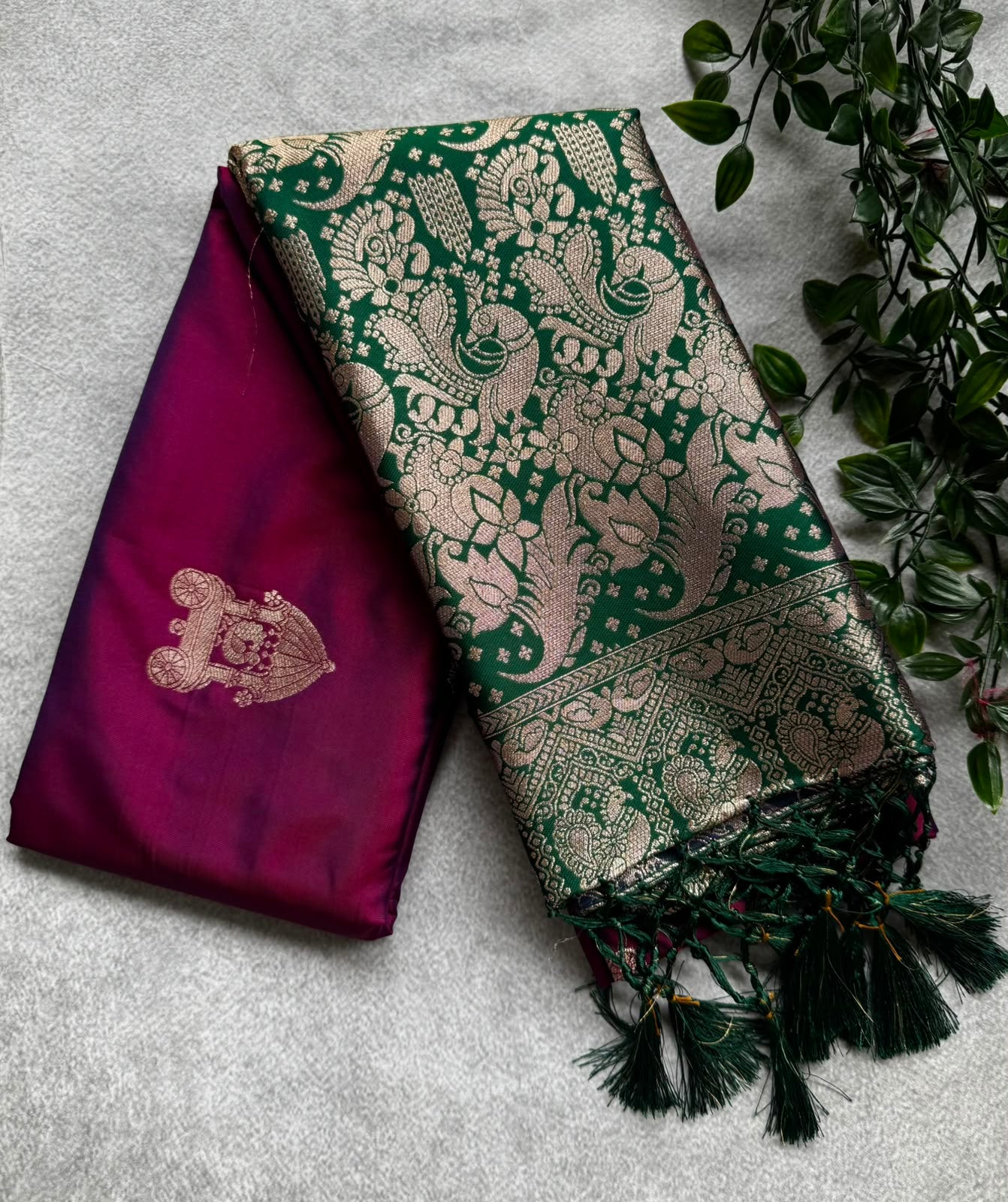 Wine n green semi soft silk saree