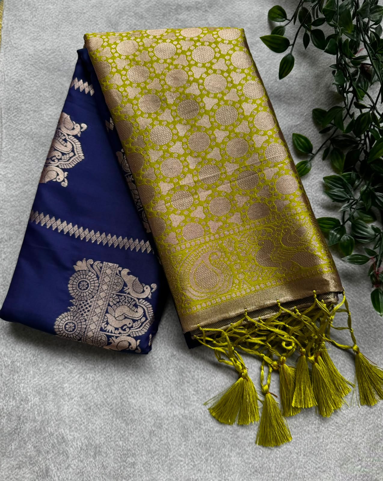 Navy blue n green semi soft silk saree