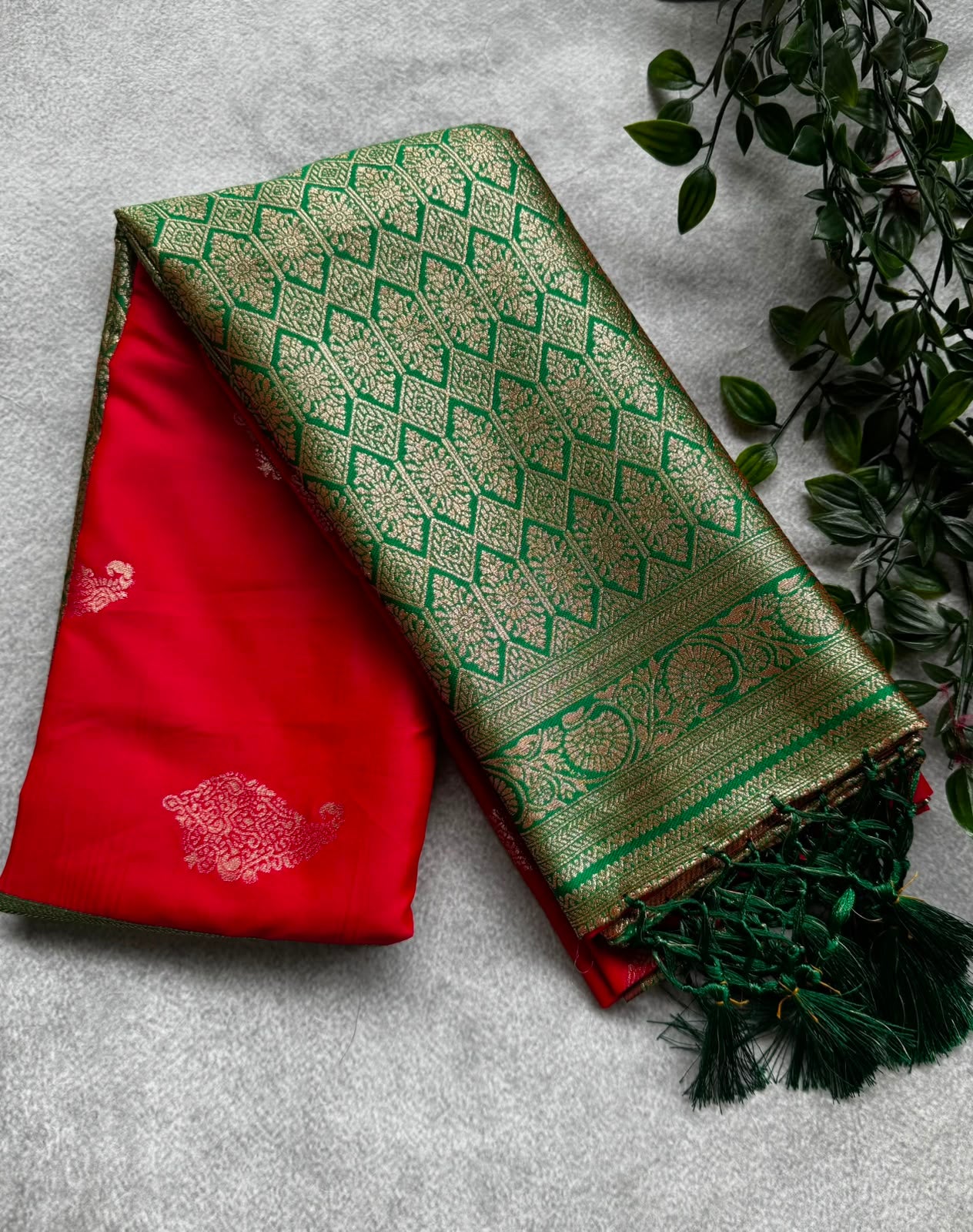Red n green semi soft silk saree