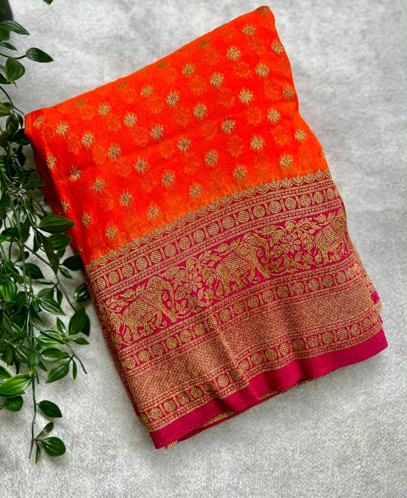 Orange small butta georgette saree