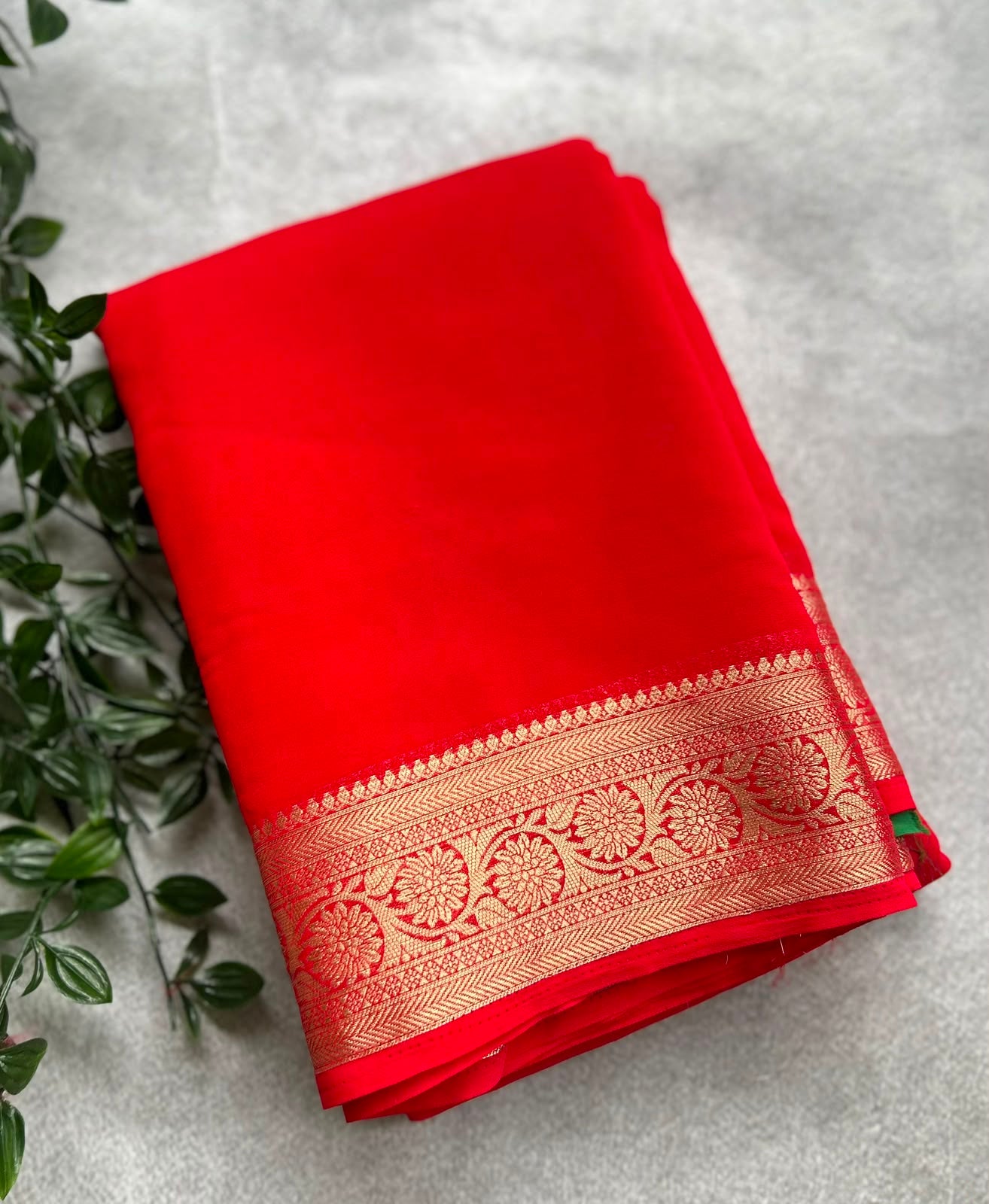 Red crepe saree