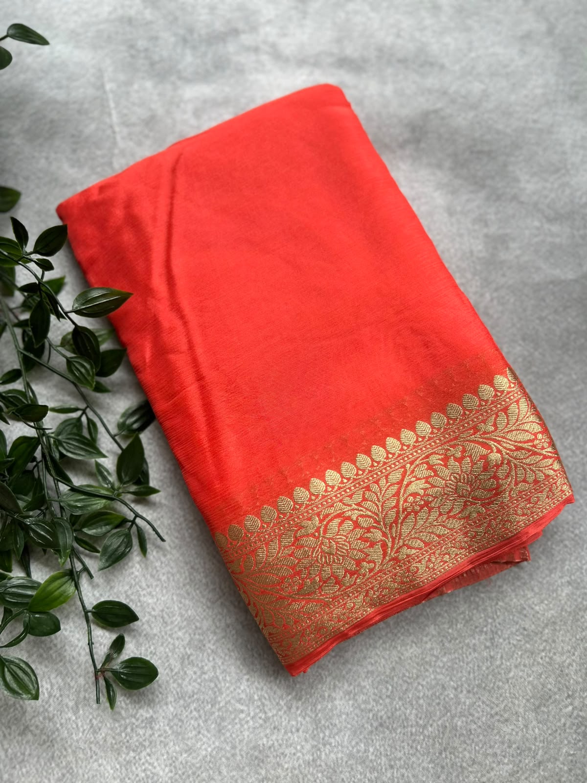 Peach crepe saree