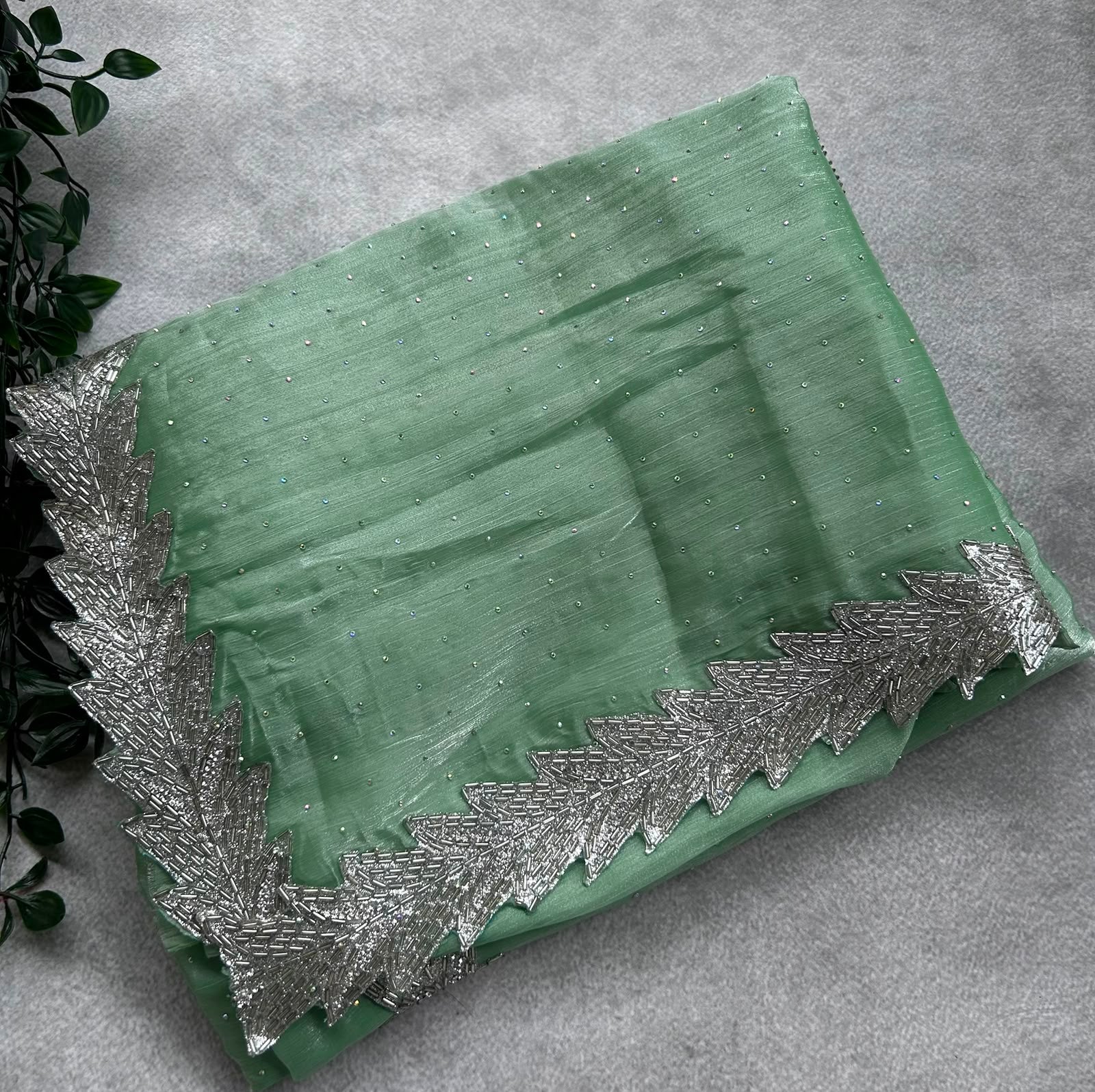 Green crush tissue saree