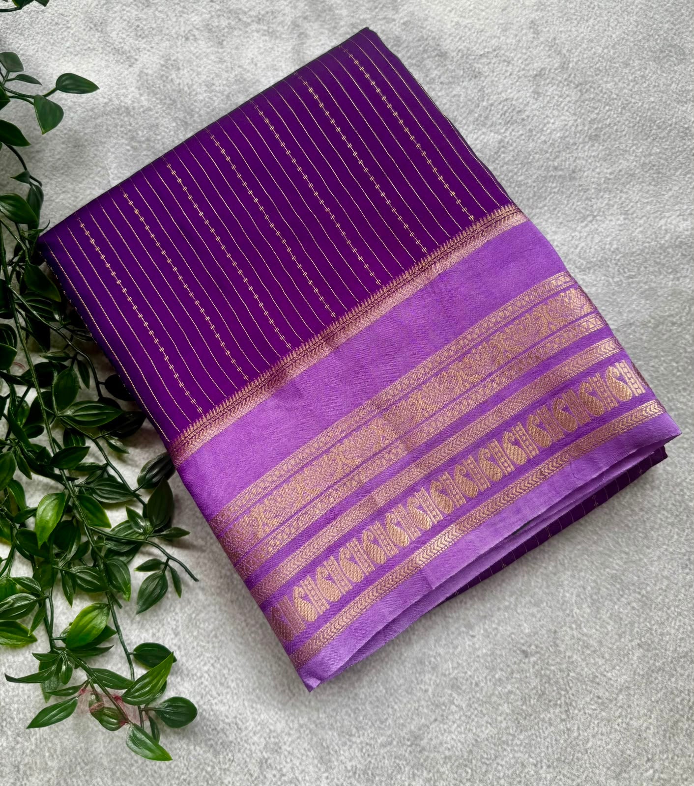 Purple stripe crepe saree