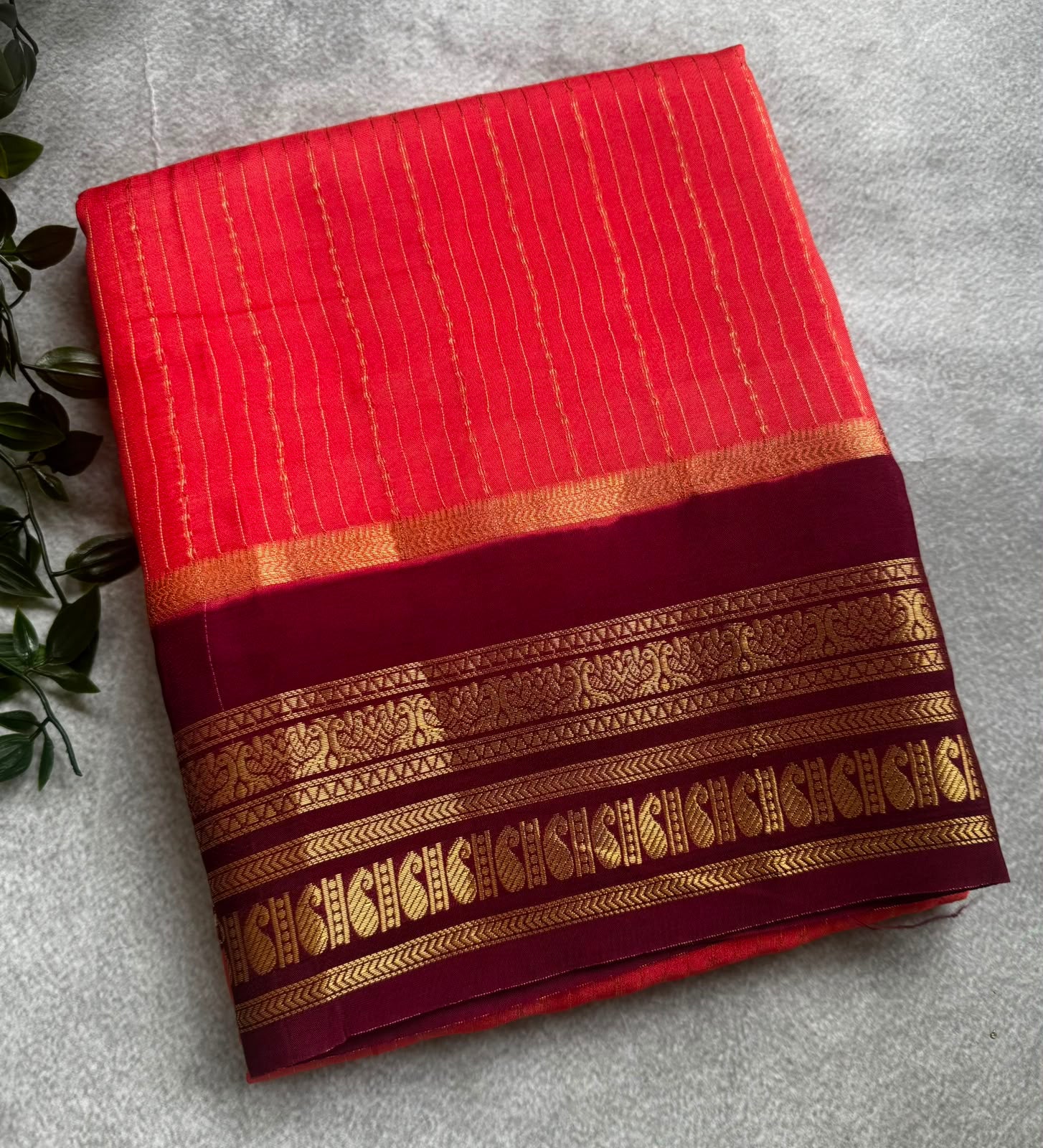 Peach stripe crepe saree