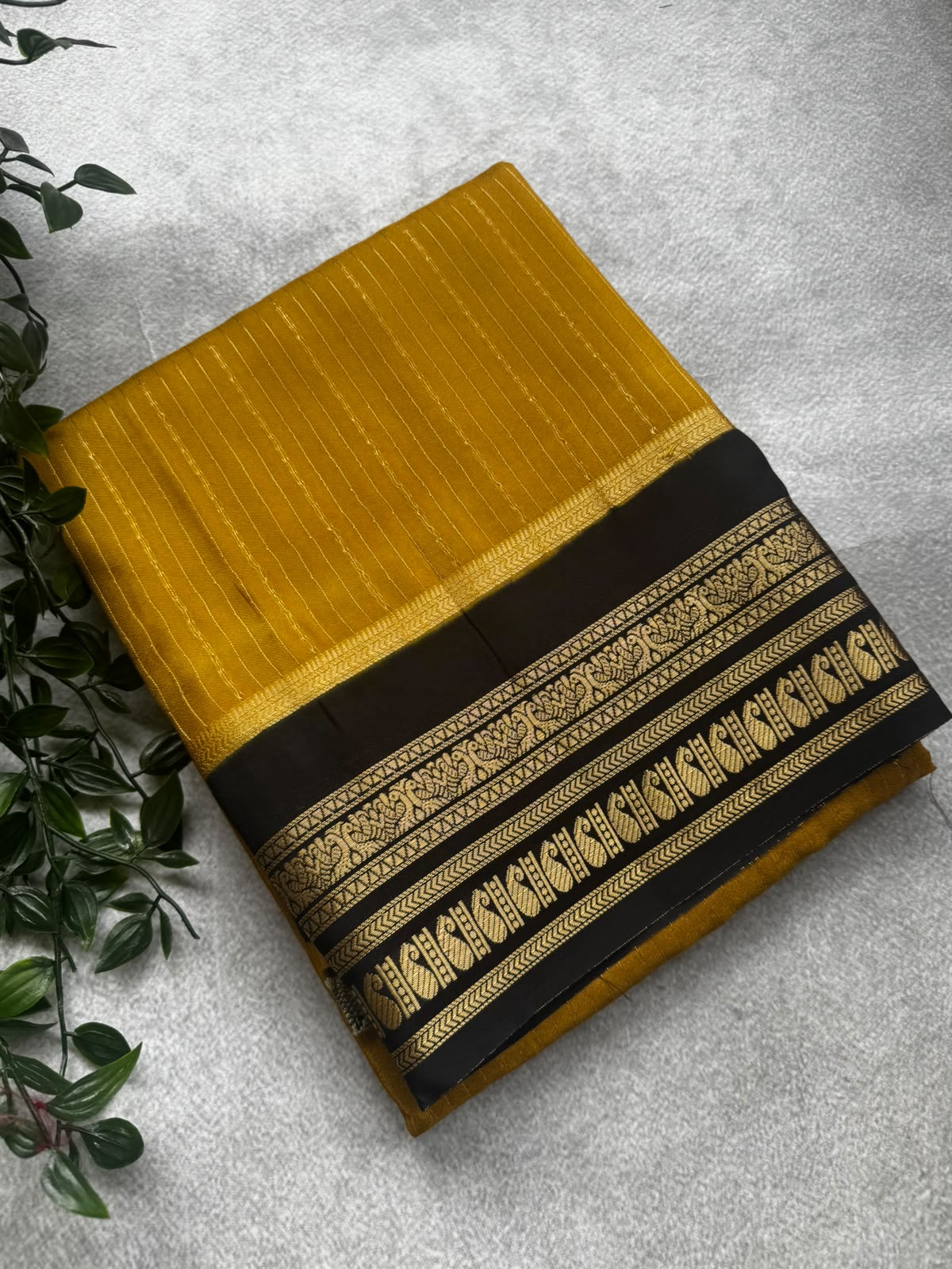 Mehandi green stripes crepe saree