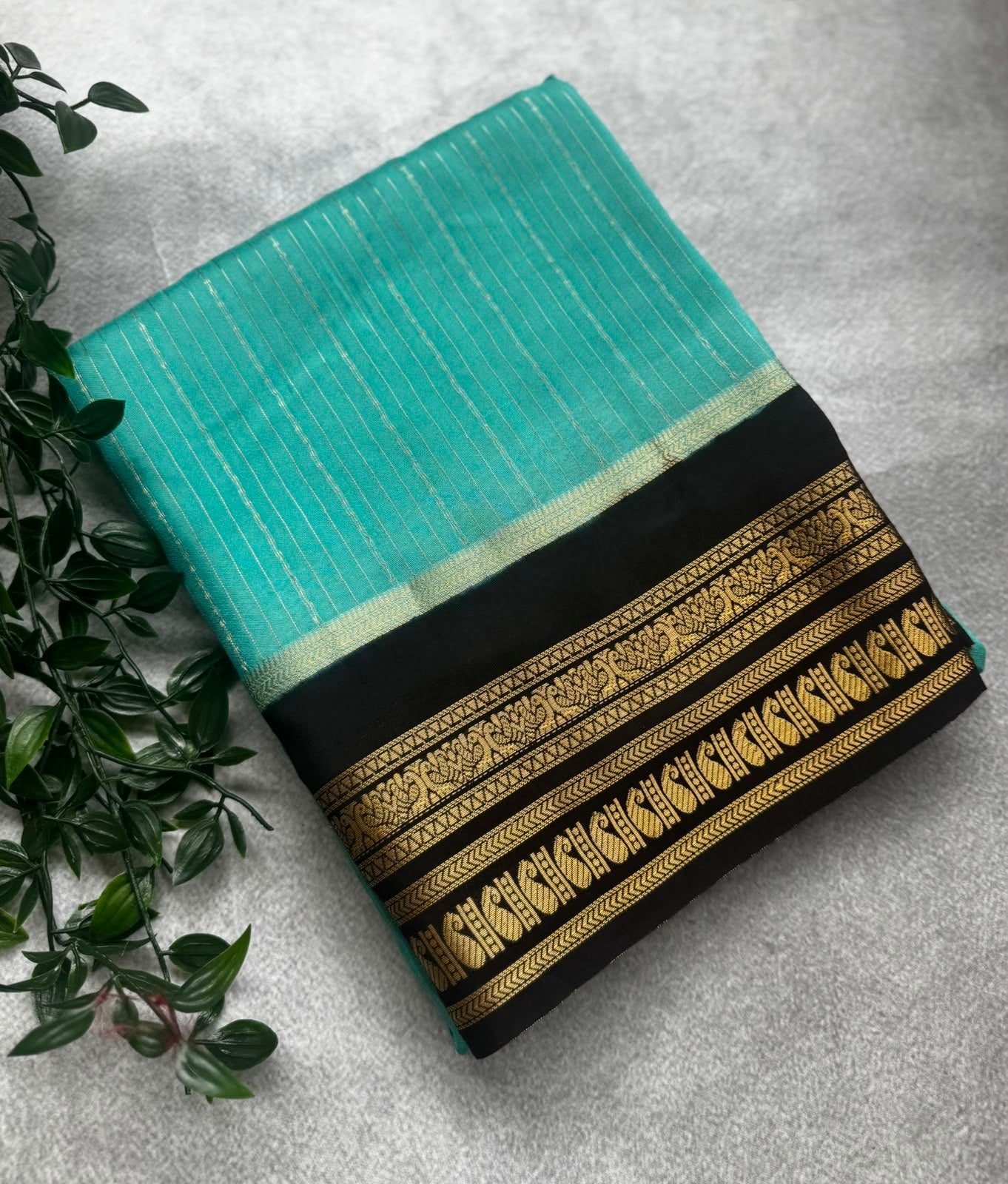 Sea green stripes crepe saree