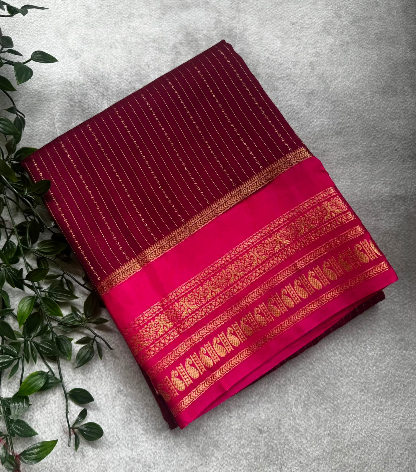 Maroon stripes crepe saree