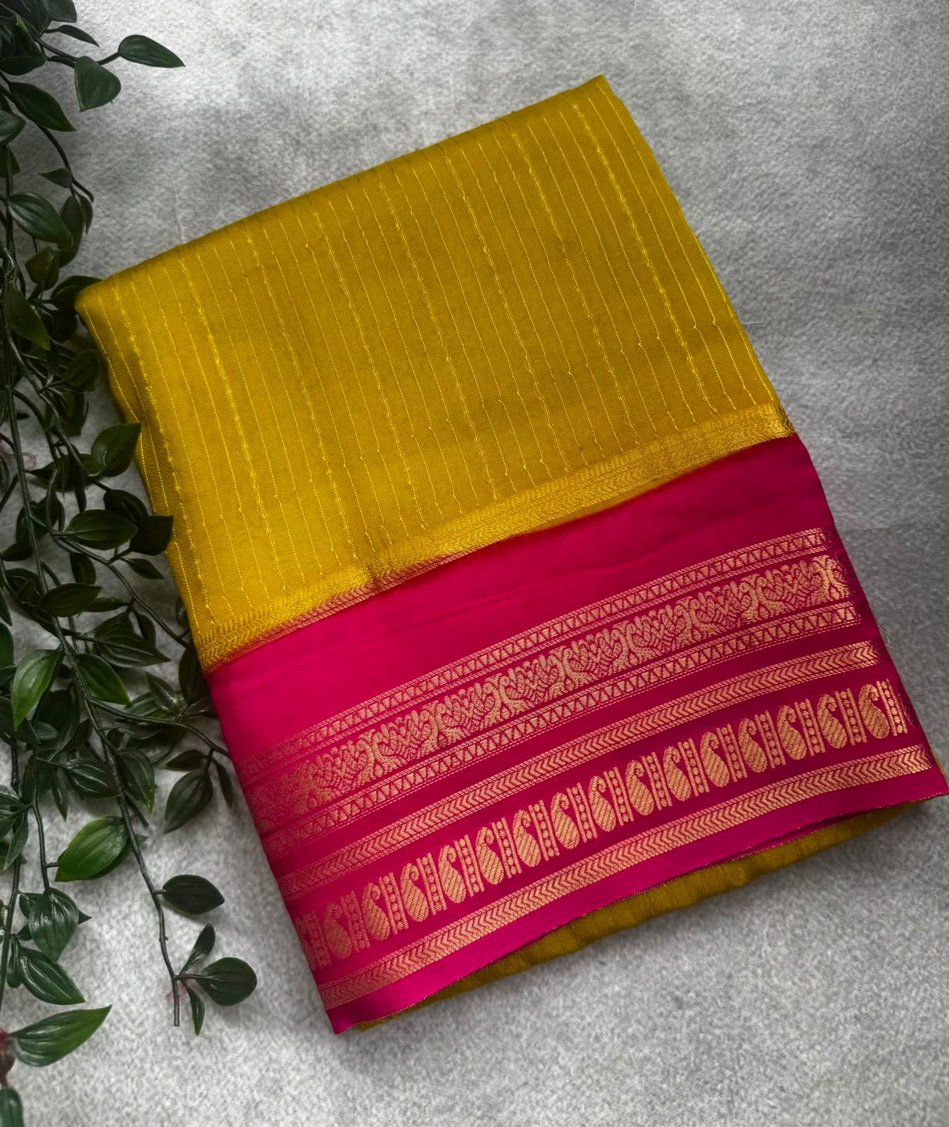 Mehandi green n pink stripes crepe saree