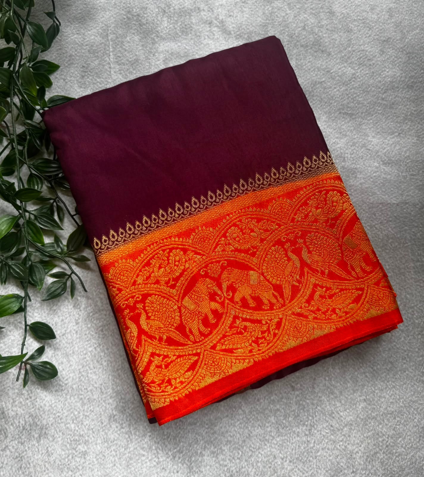 Wine small butta crepe saree