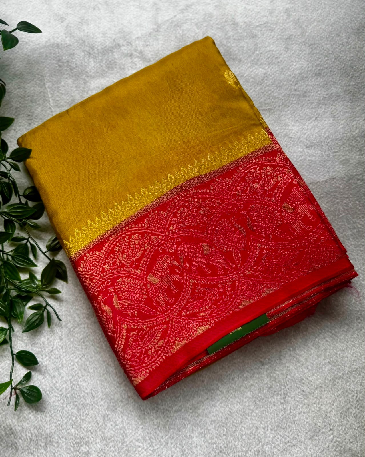 Mehandi green n pink small butta crepe saree