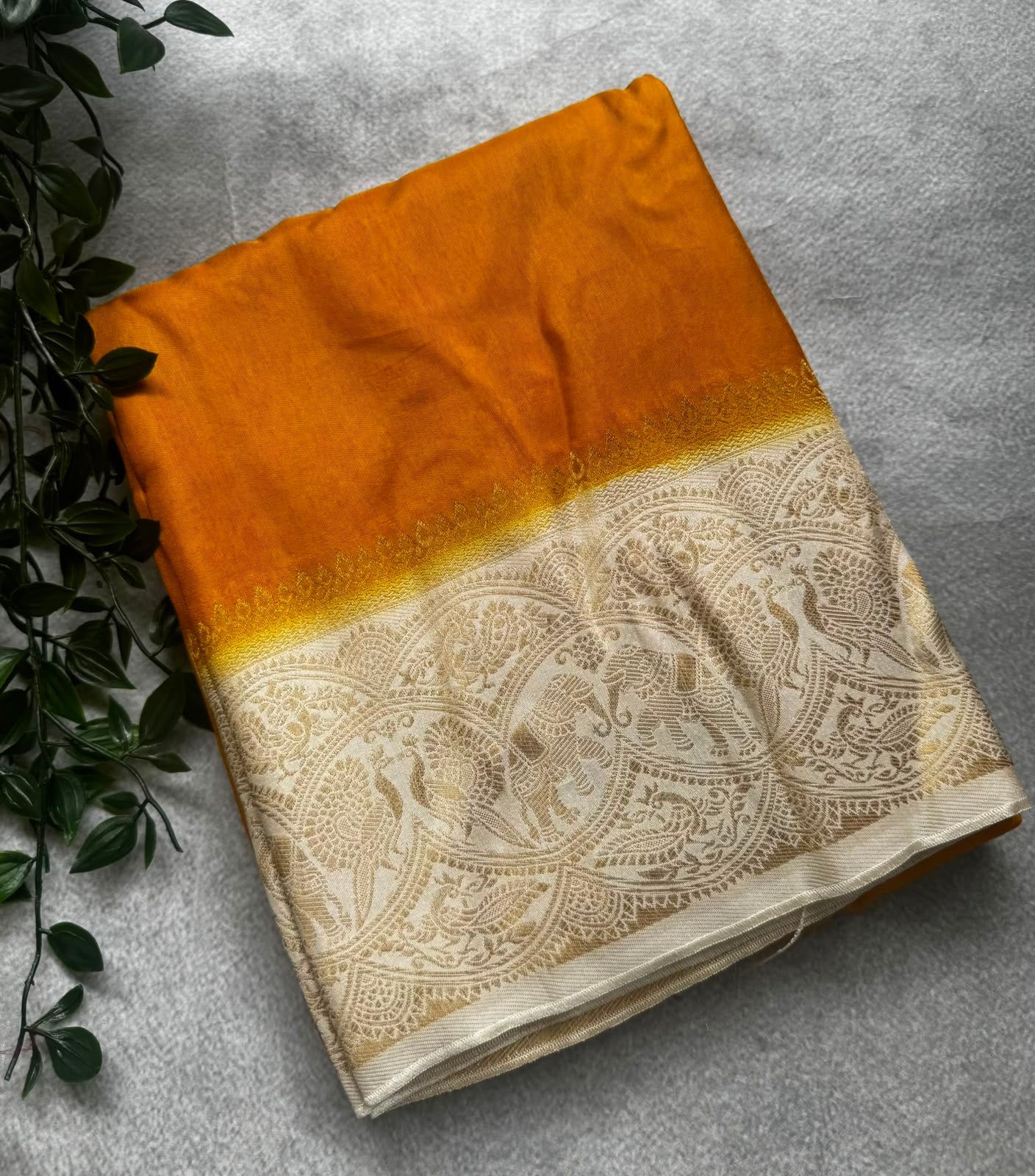 Mustard small butta crepe saree