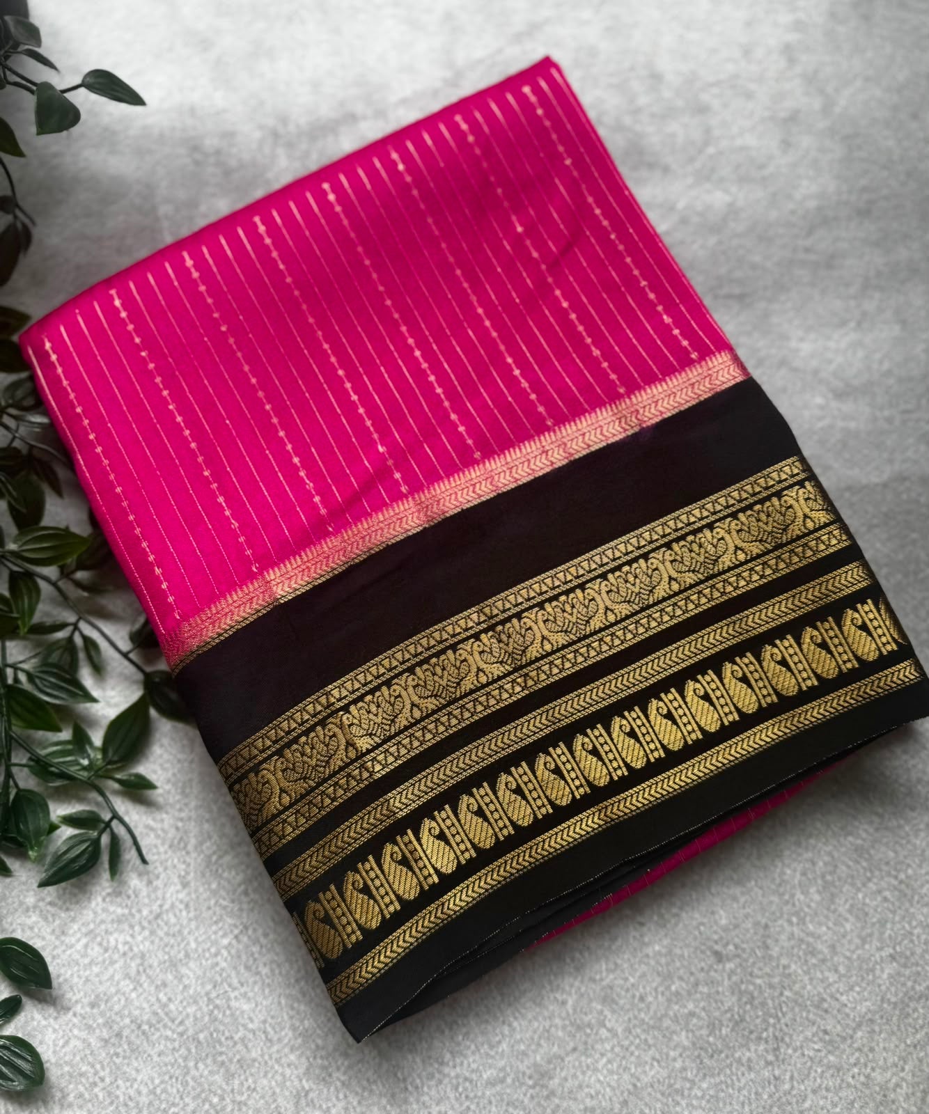 Pink stripes crepe saree