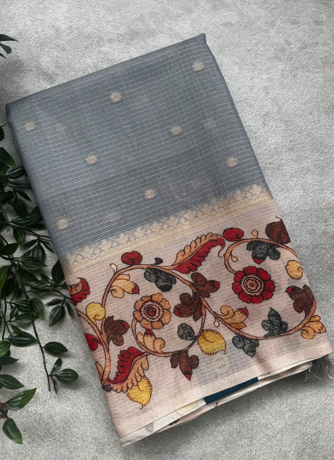 Grey kota checks saree
