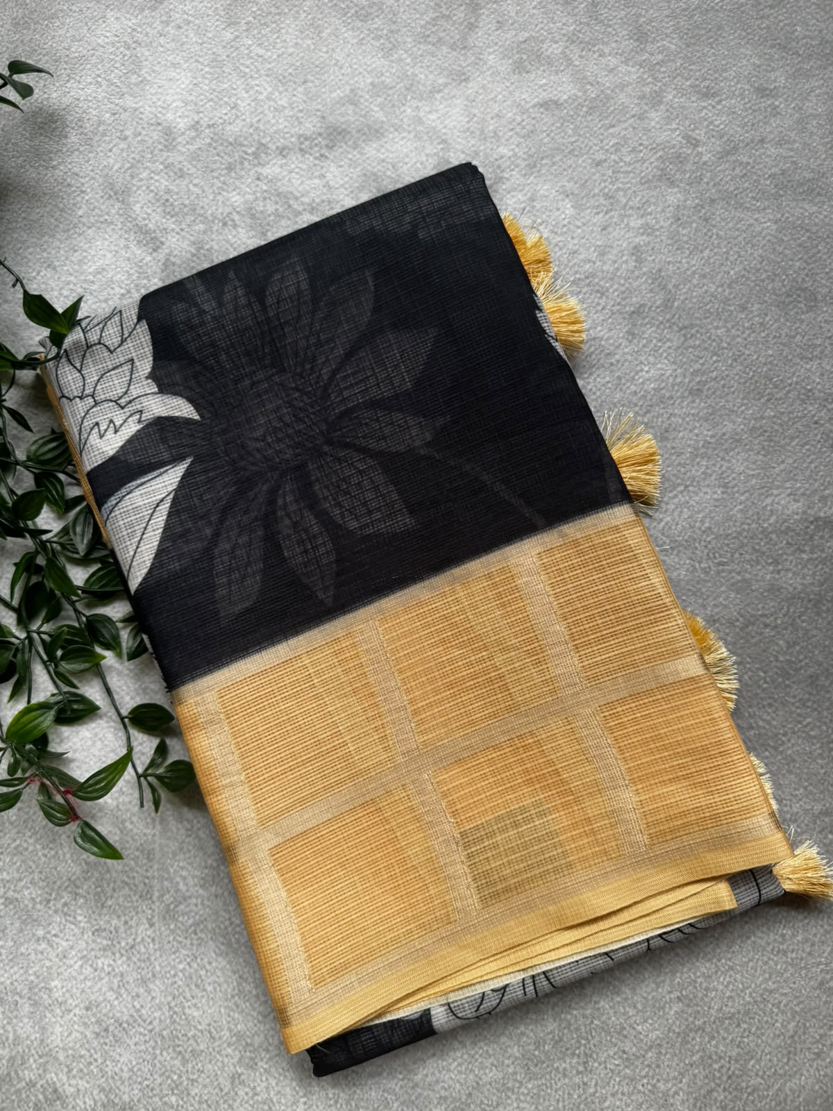 Black n yellow kota checks saree