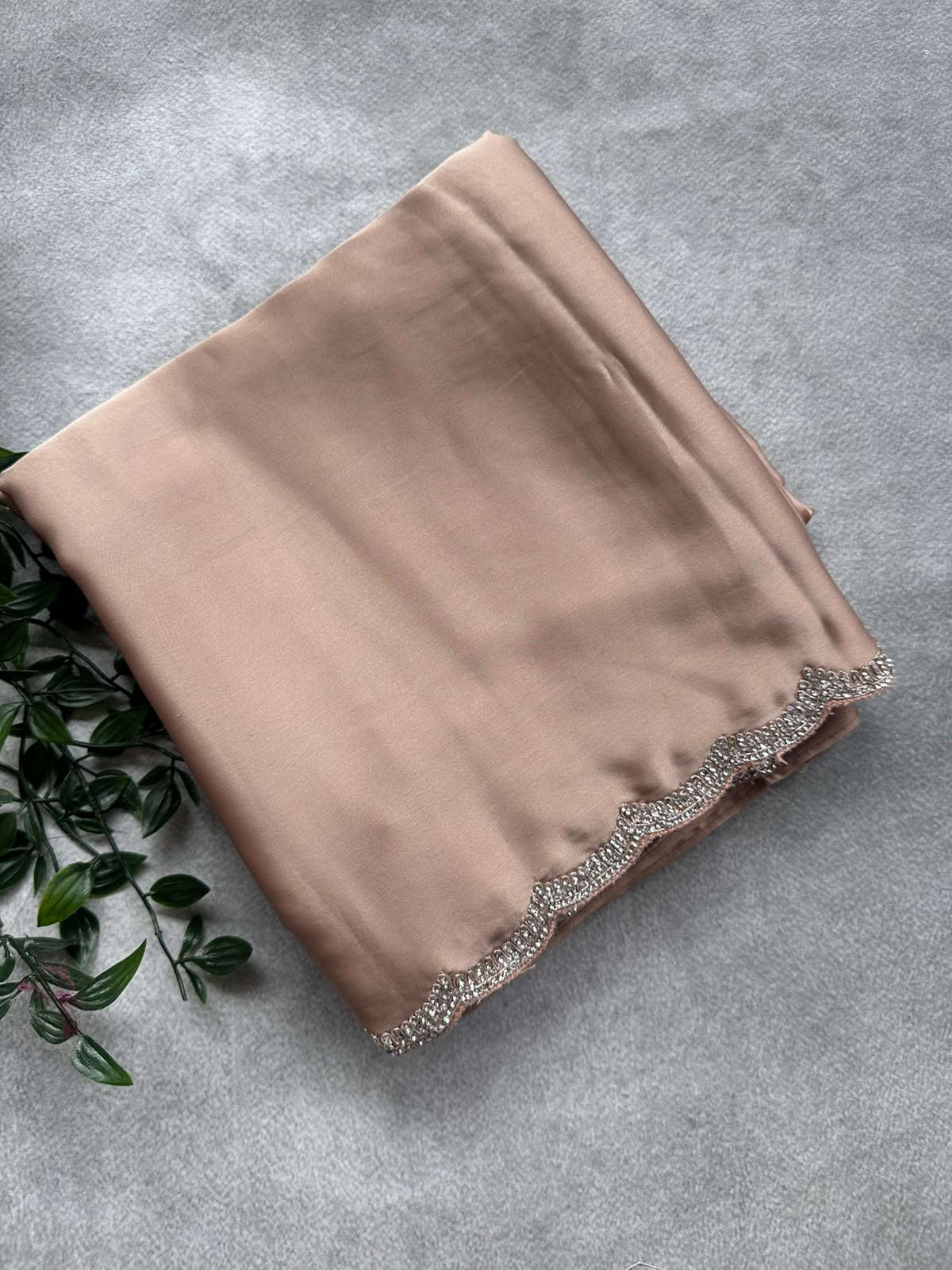 Beige satin party wear saree