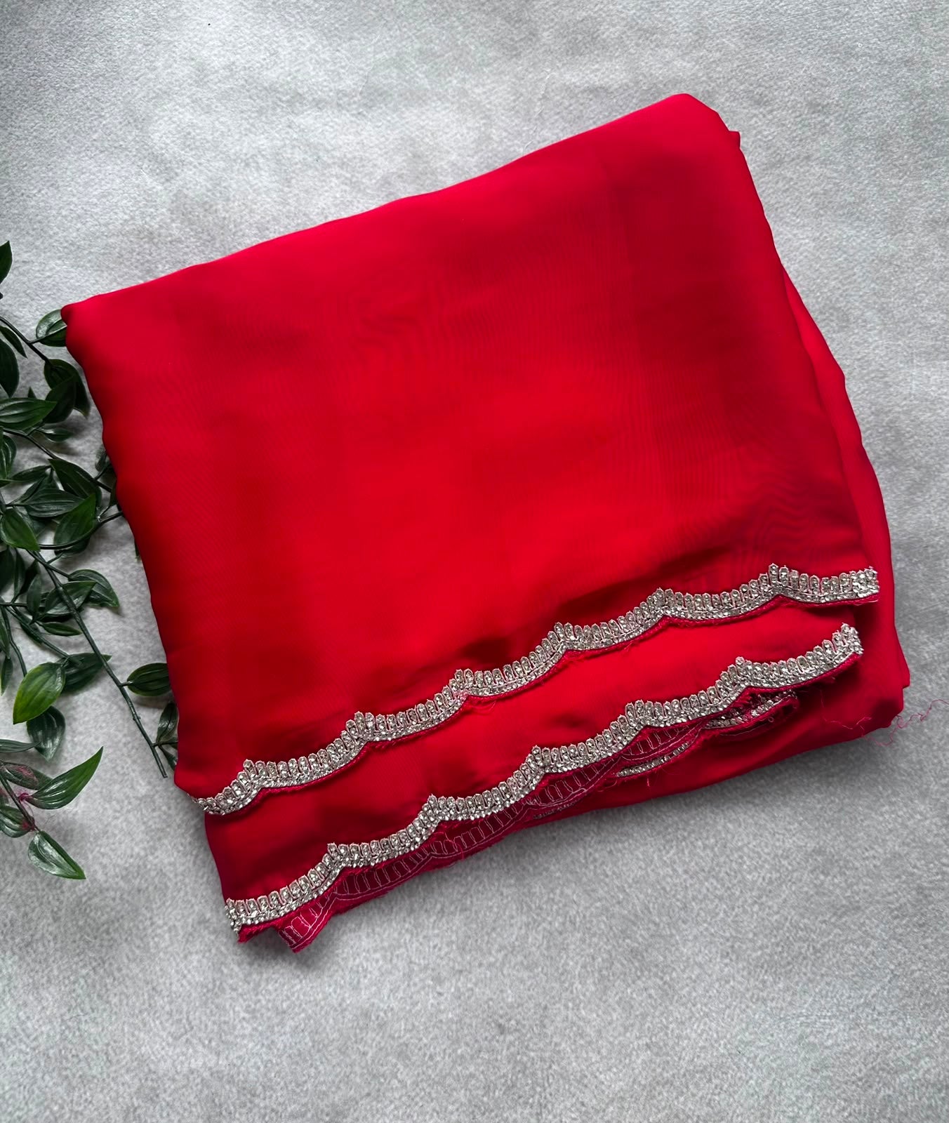 Red satin party wear saree