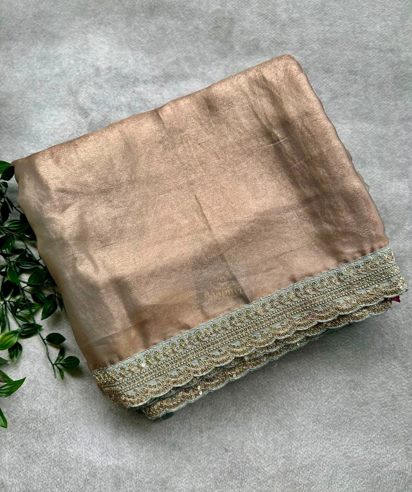 Grey satin scallop saree