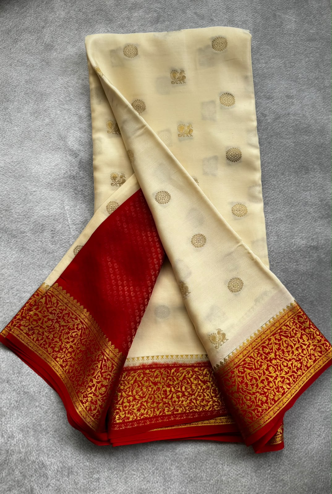 Cream pure mysore crepe silk saree