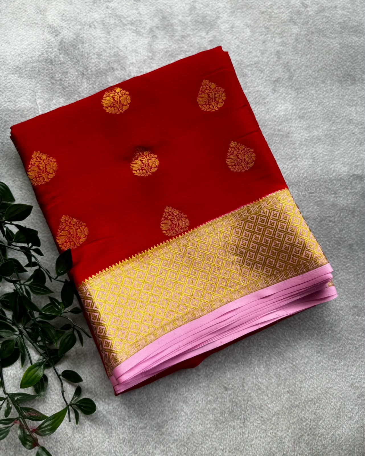Red pure mysore crepe silk saree