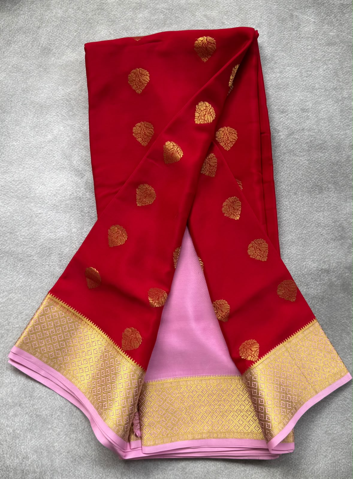 Red pure mysore crepe silk saree