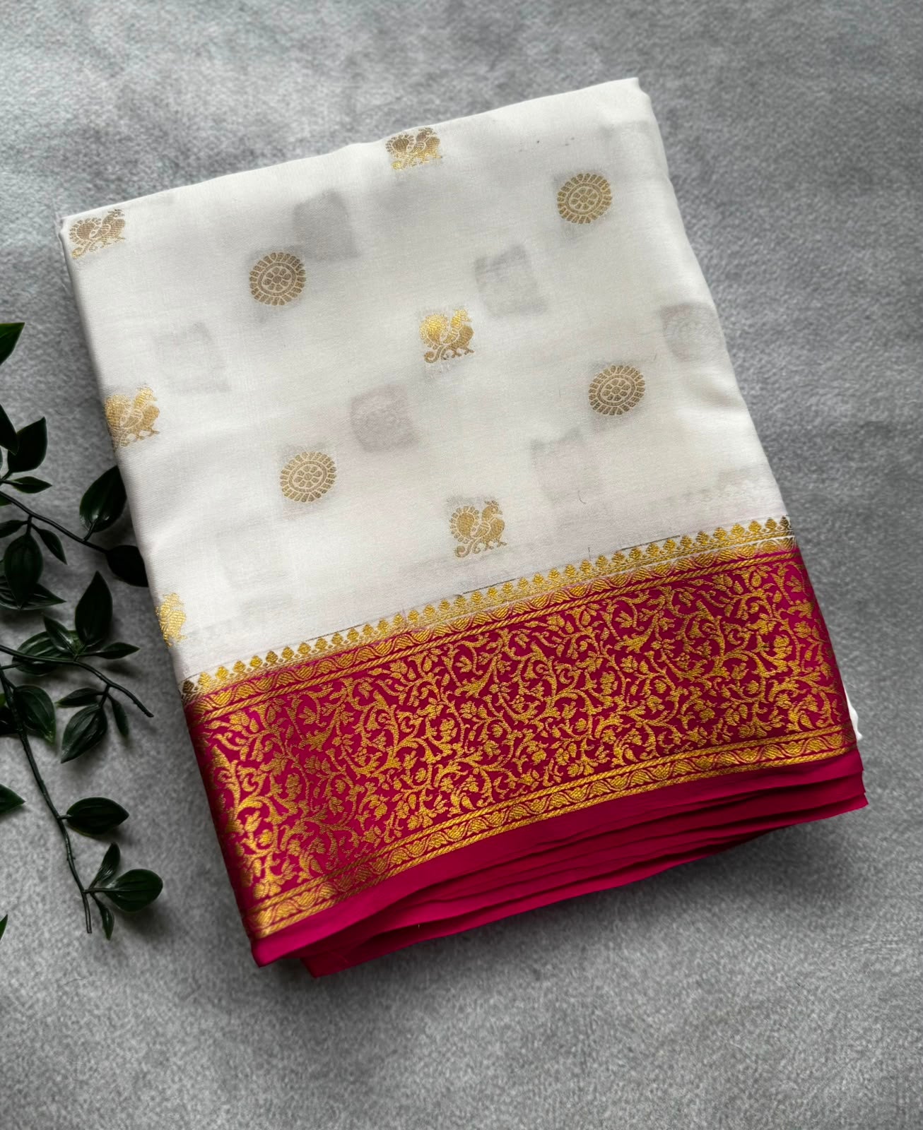 White pure mysore crepe silk saree