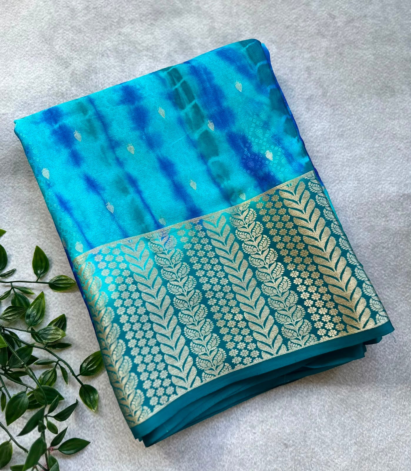 Blue pure mysore crepe silk saree