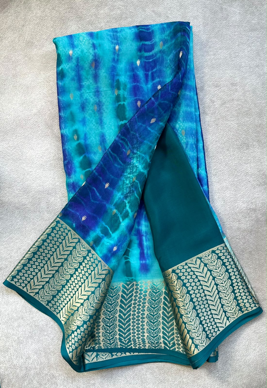 Blue pure mysore crepe silk saree